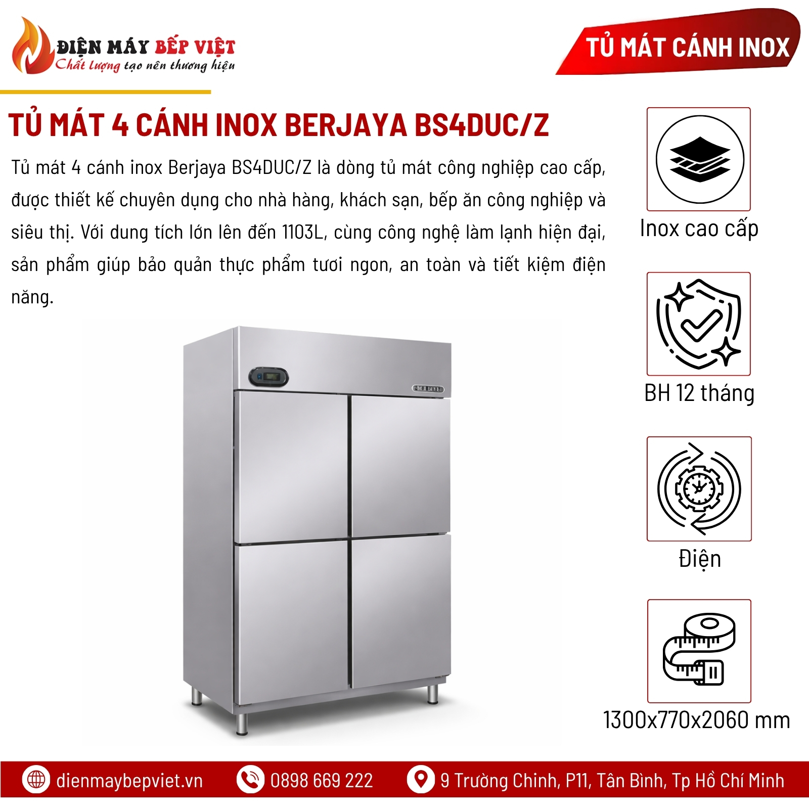 Tủ Mát 4 Cánh Inox Berjaya BS4DUC/Z