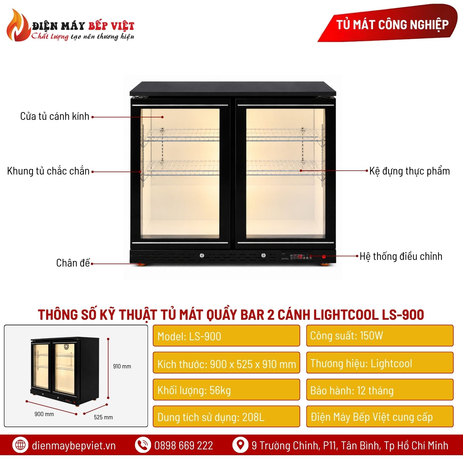 Tủ Mát Quầy Bar 2 Cánh Lightcool LS-900