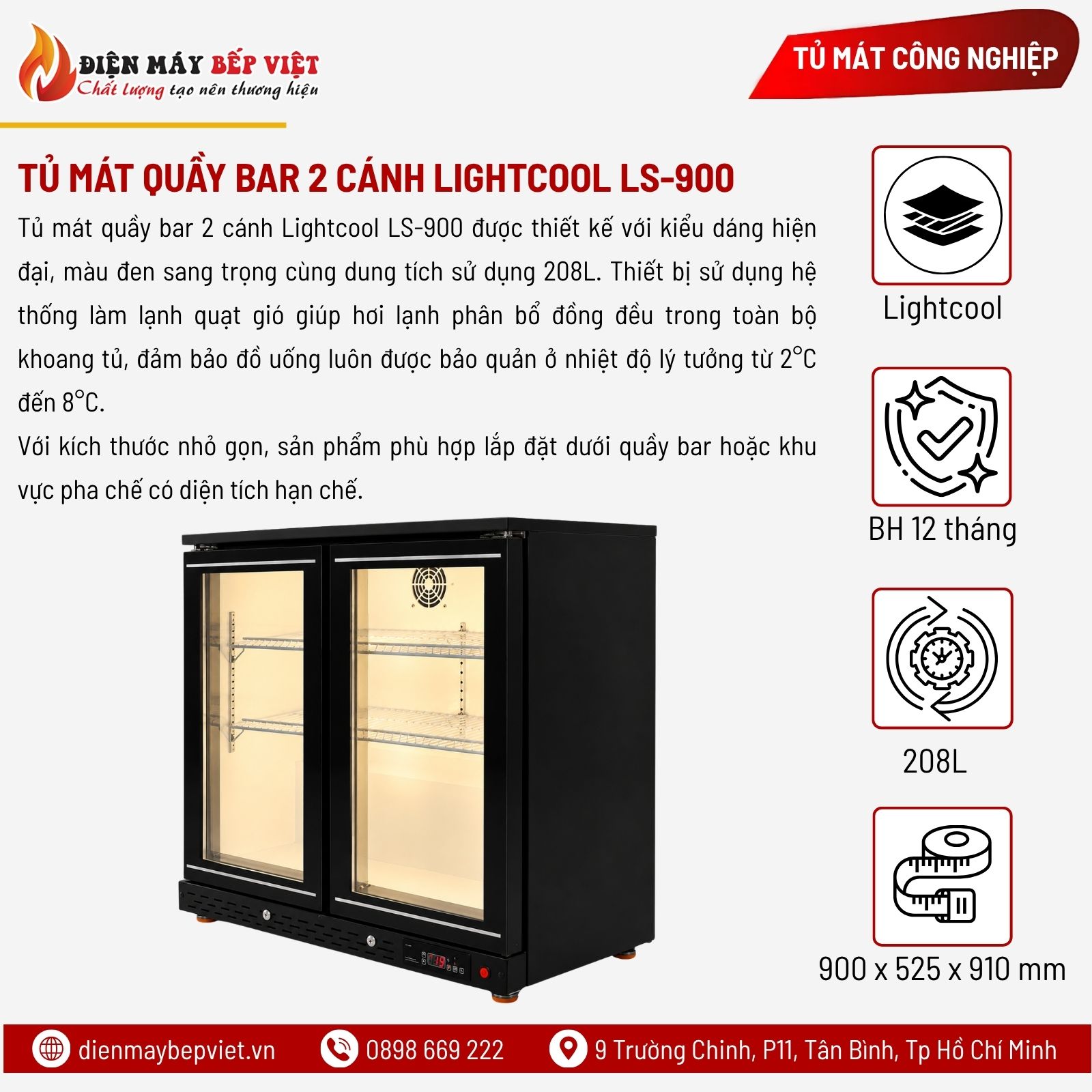 Tủ Mát Quầy Bar 2 Cánh Lightcool LS-900
