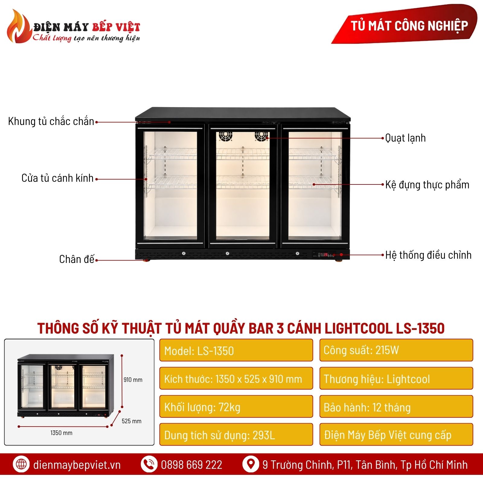 Tủ Mát Quầy Bar 3 Cánh Lightcool LS-1350