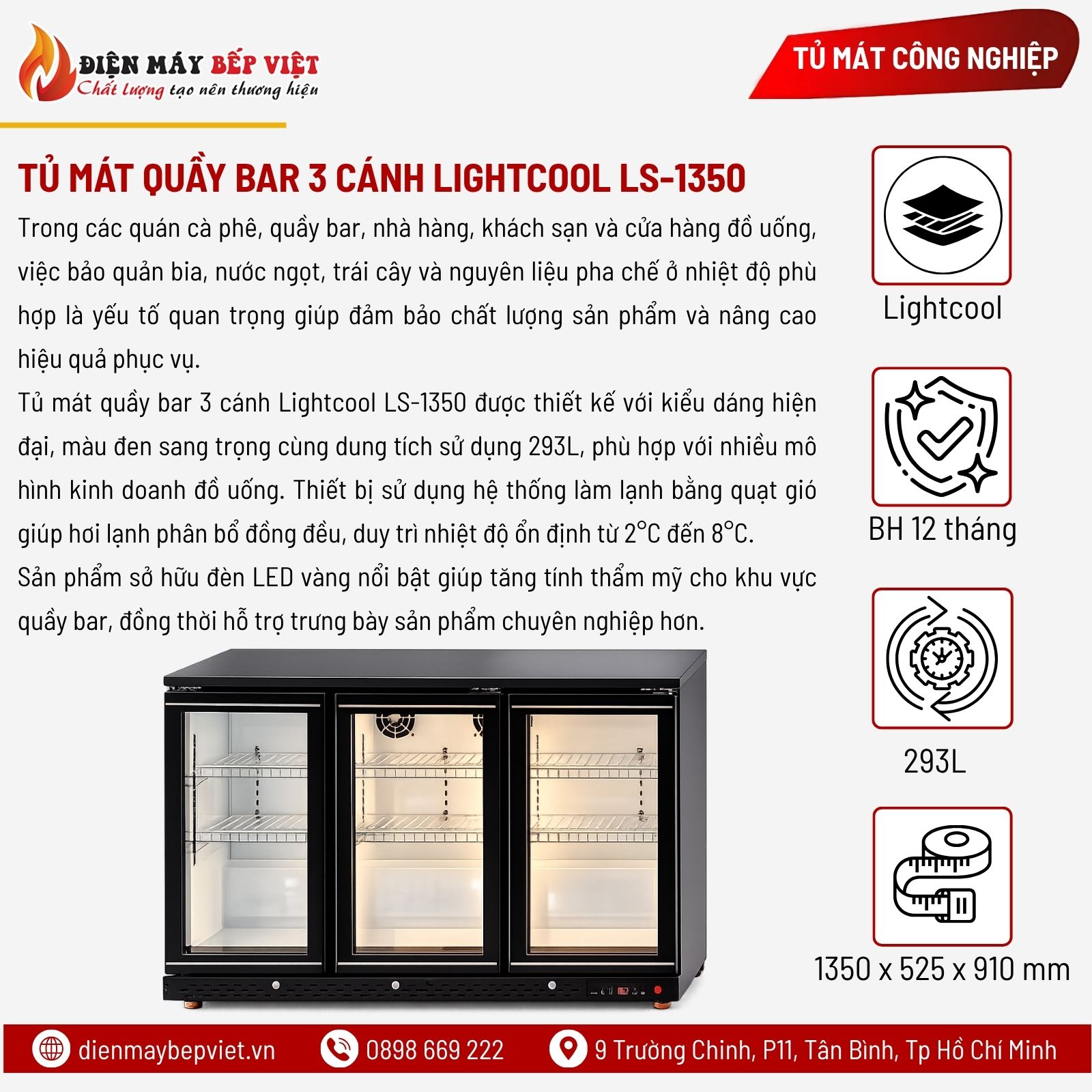 Tủ Mát Quầy Bar 3 Cánh Lightcool LS-1350