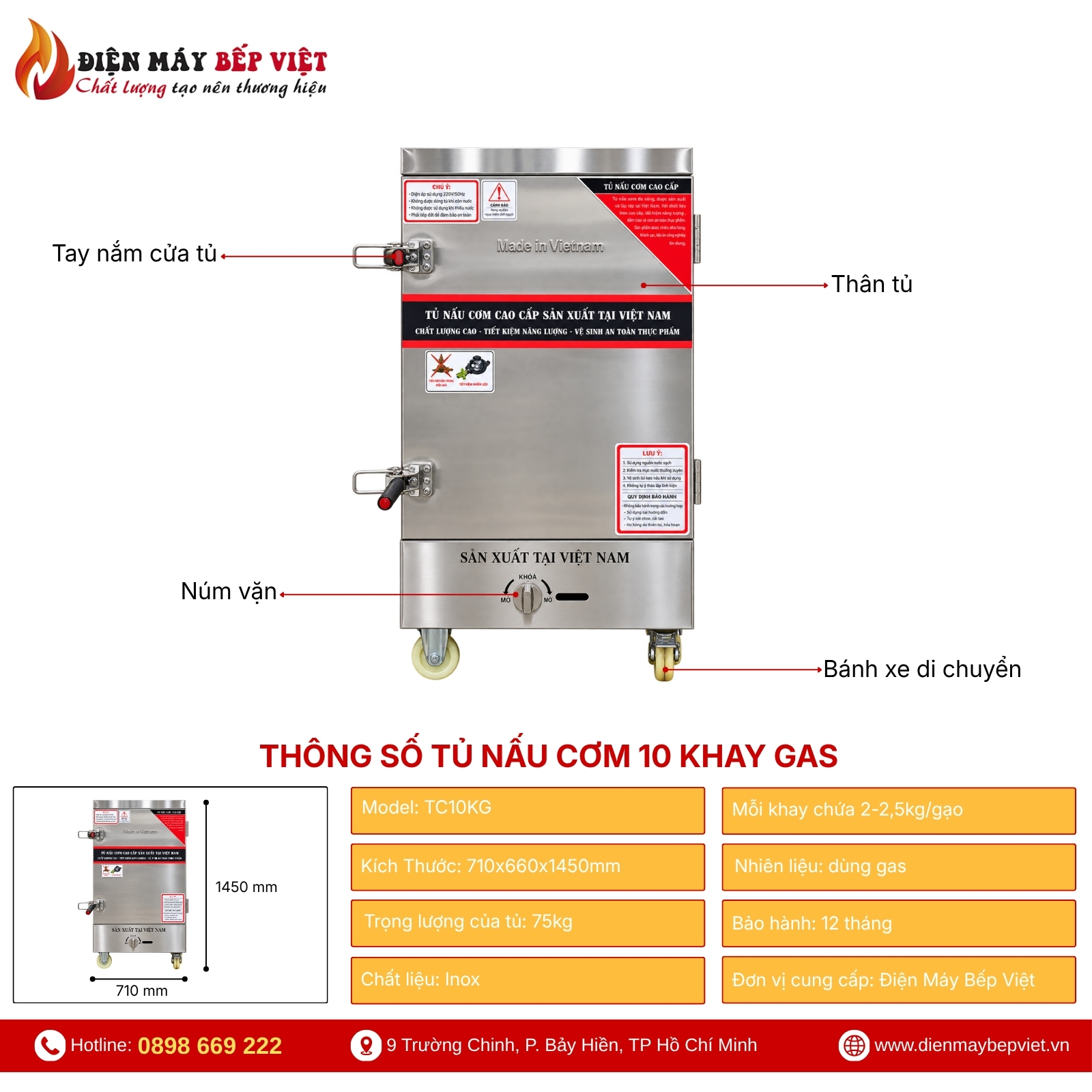 Tủ Nấu Cơm 10 Khay Gas