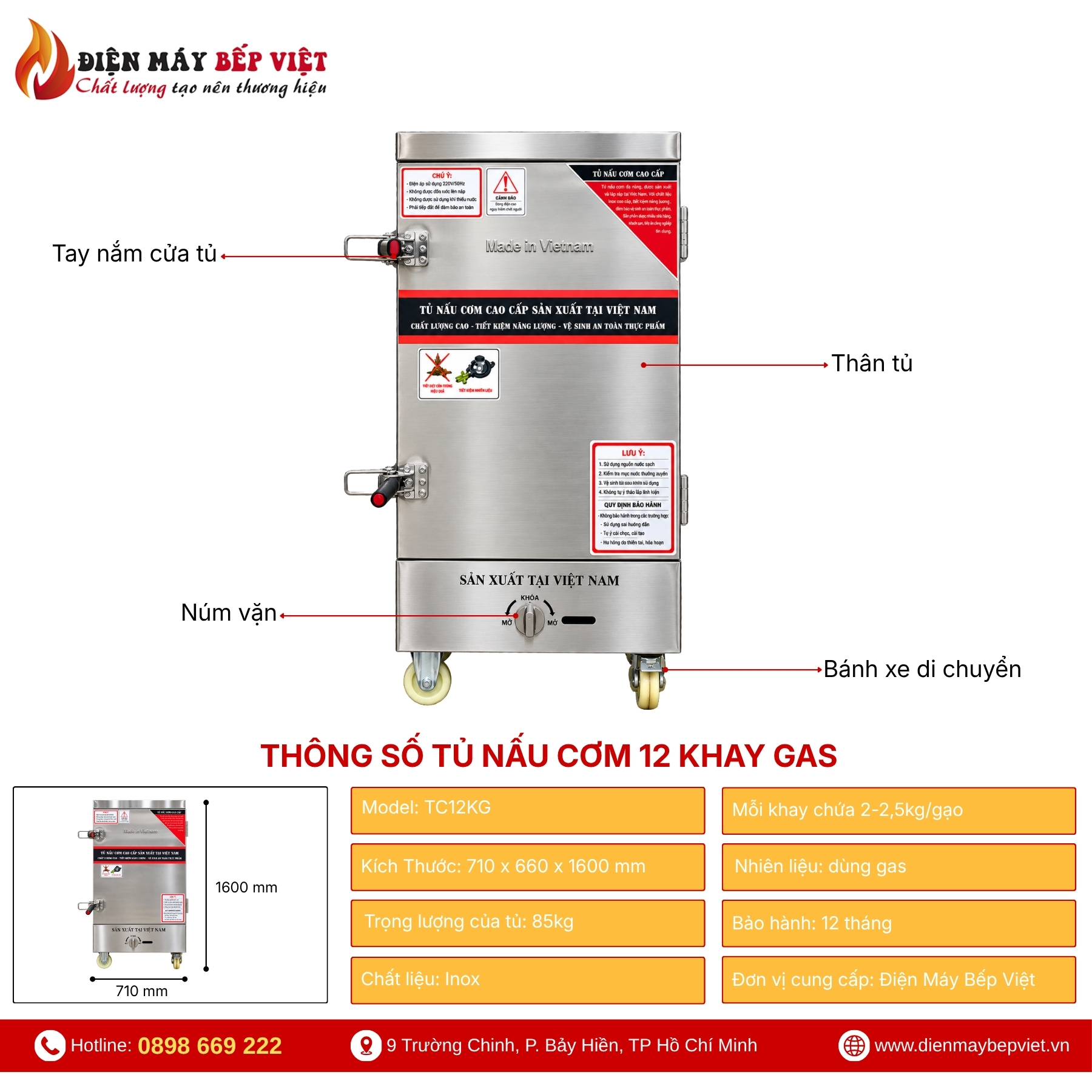 Tủ Nấu Cơm 12 Khay Gas
