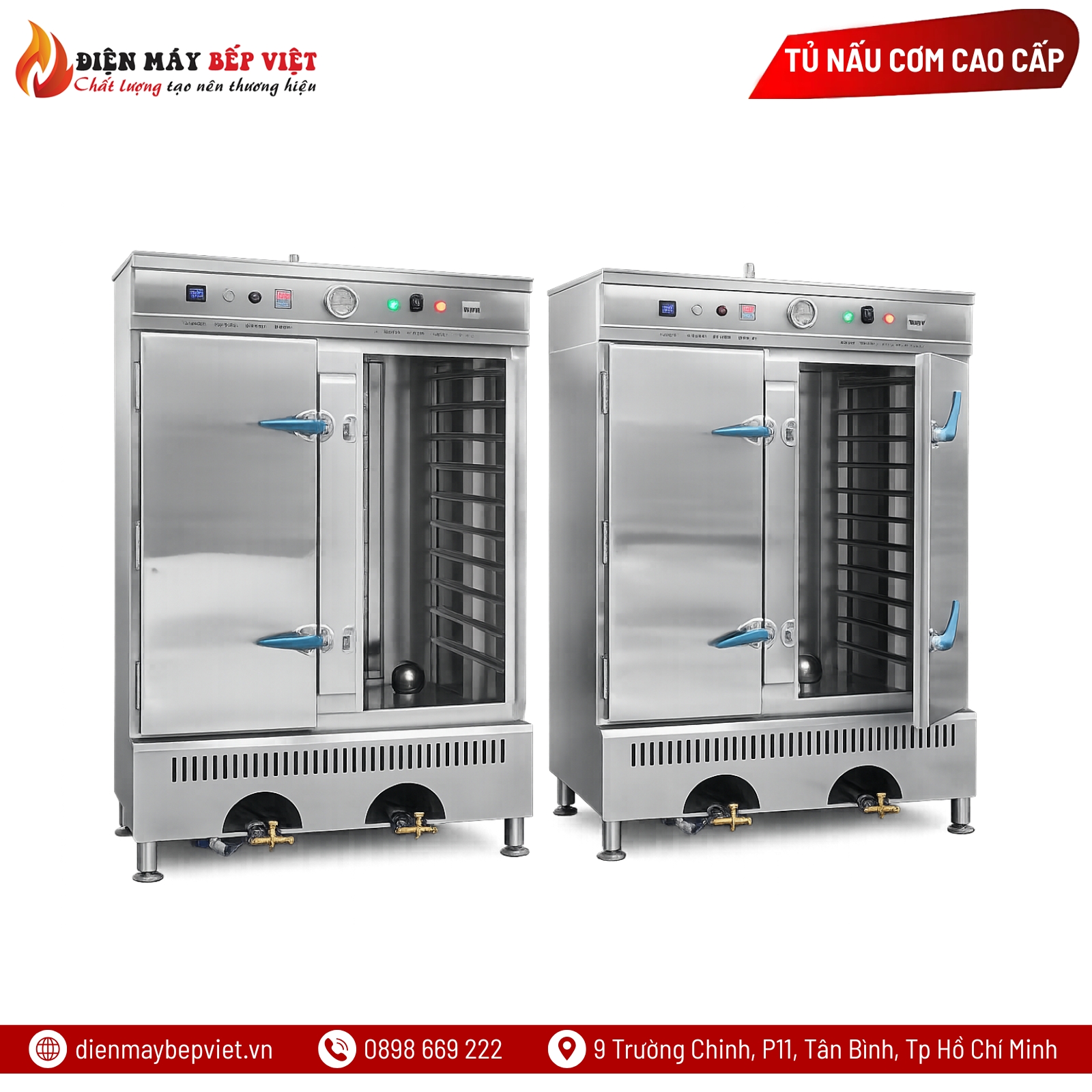 Tủ Nấu Cơm 20 Khay Gas Điện Inox 304