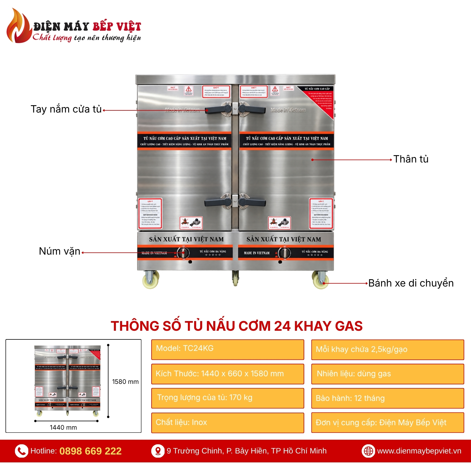 Tủ Nấu Cơm 24 Khay Gas