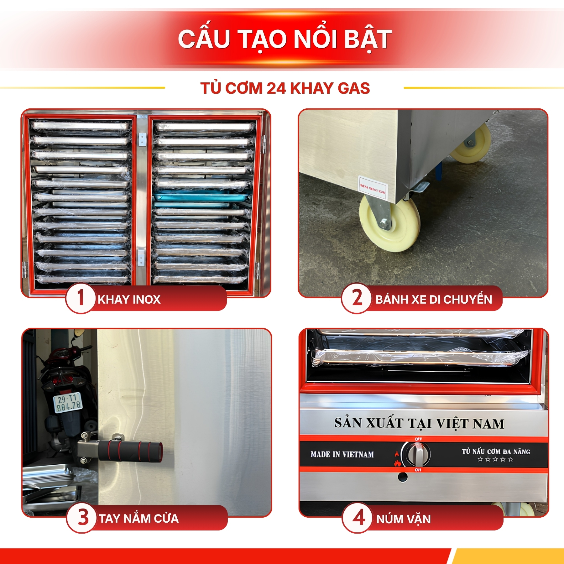 Tủ Nấu Cơm 24 Khay Gas