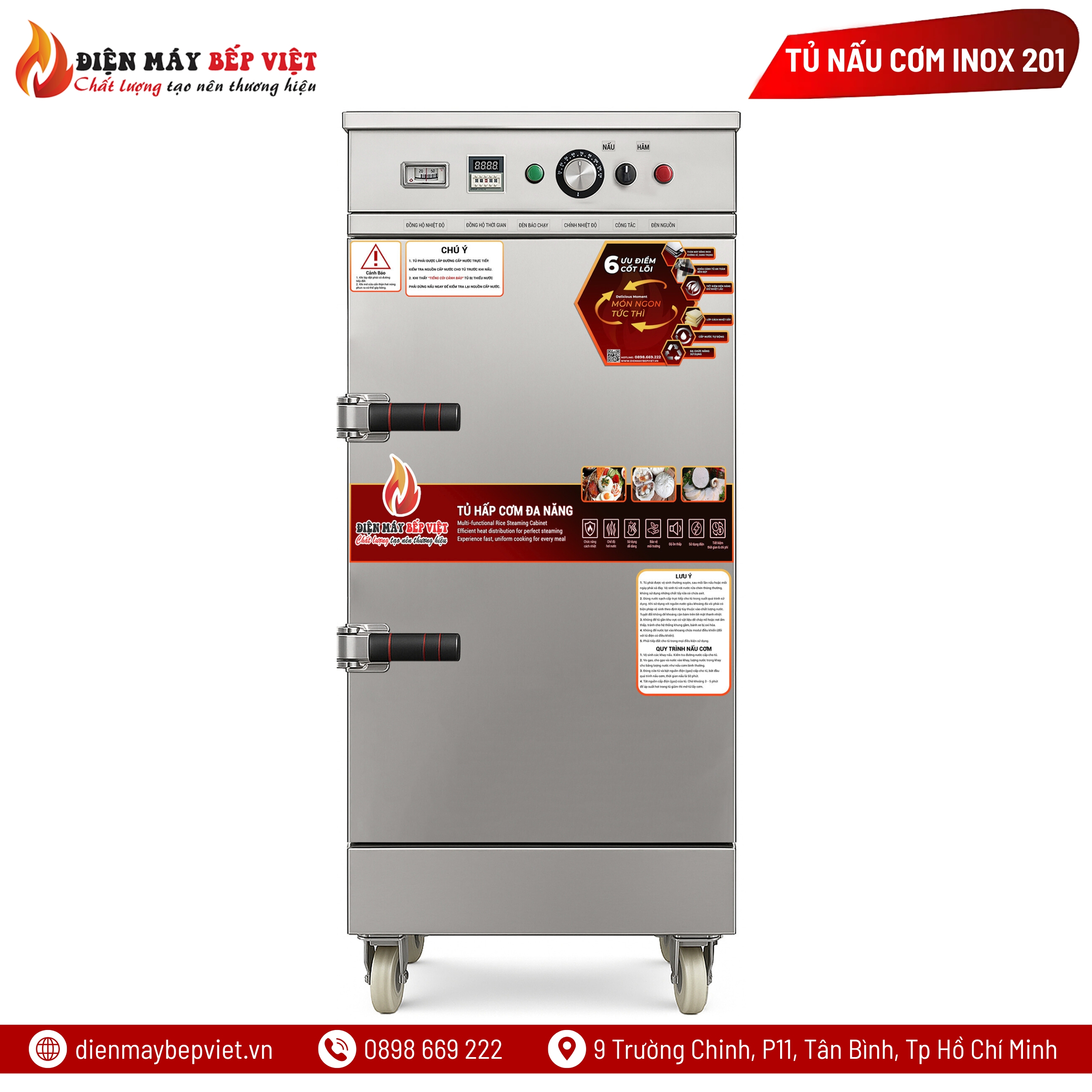 Tủ Nấu Cơm 8 Khay Inox 201