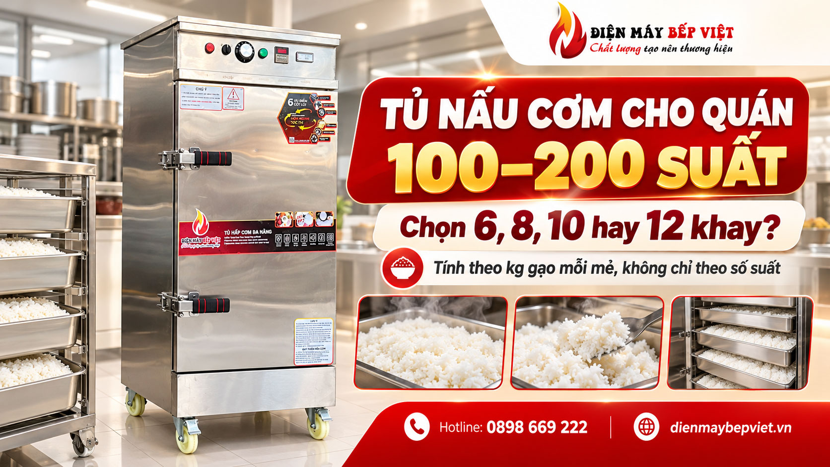 Tư vấn chọn tủ nấu cơm cho quán 100 đến 200 suất