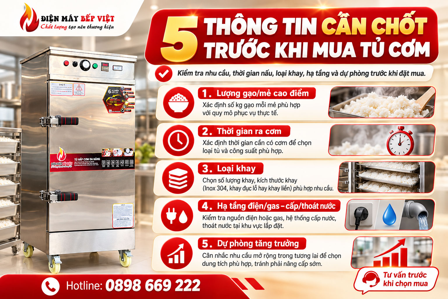 Năm thông tin cần kiểm tra trước khi mua tủ nấu cơm công nghiệp