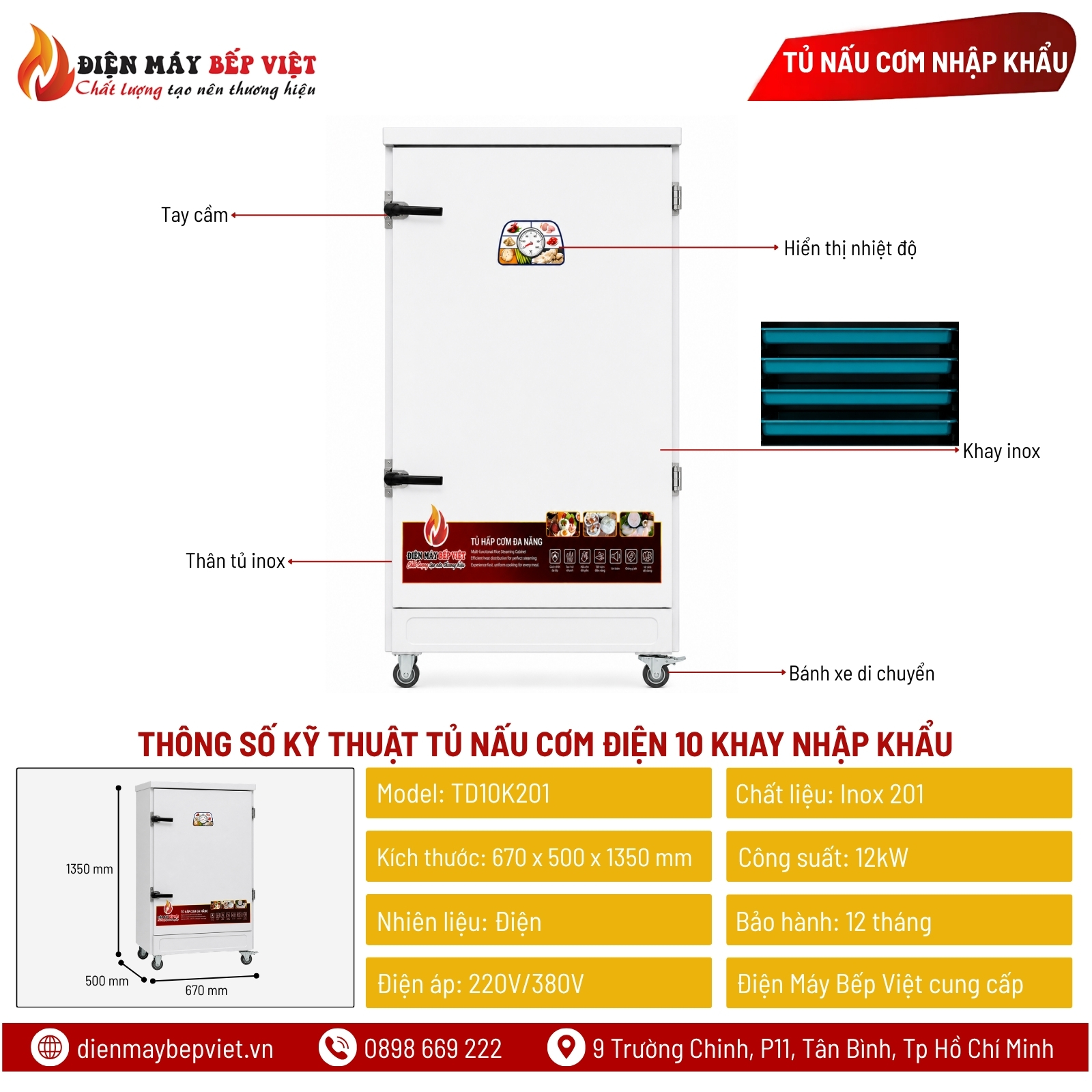 Tủ Nấu Cơm Điện 10 Khay Nhập Khẩu