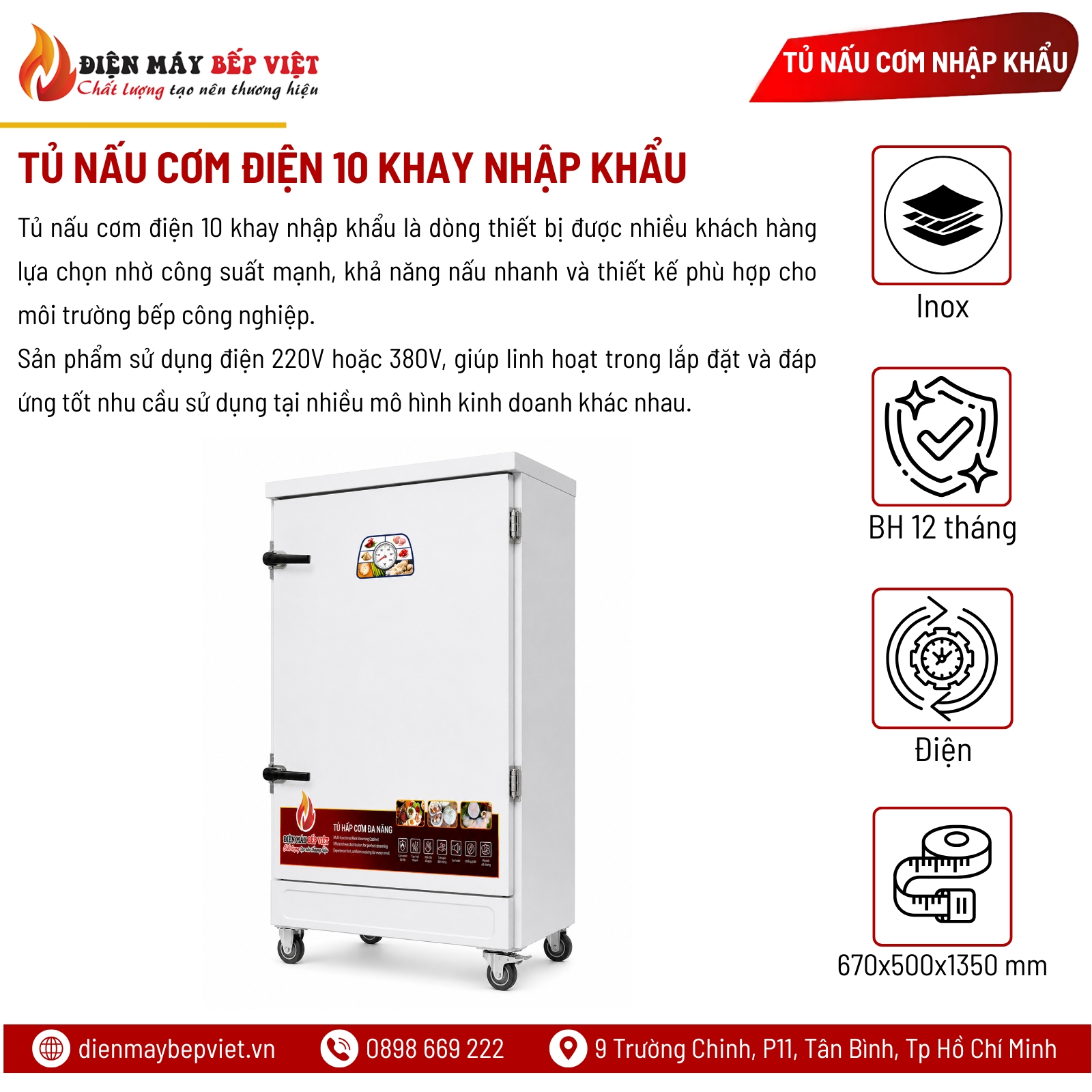 Tủ Nấu Cơm Điện 10 Khay Nhập Khẩu