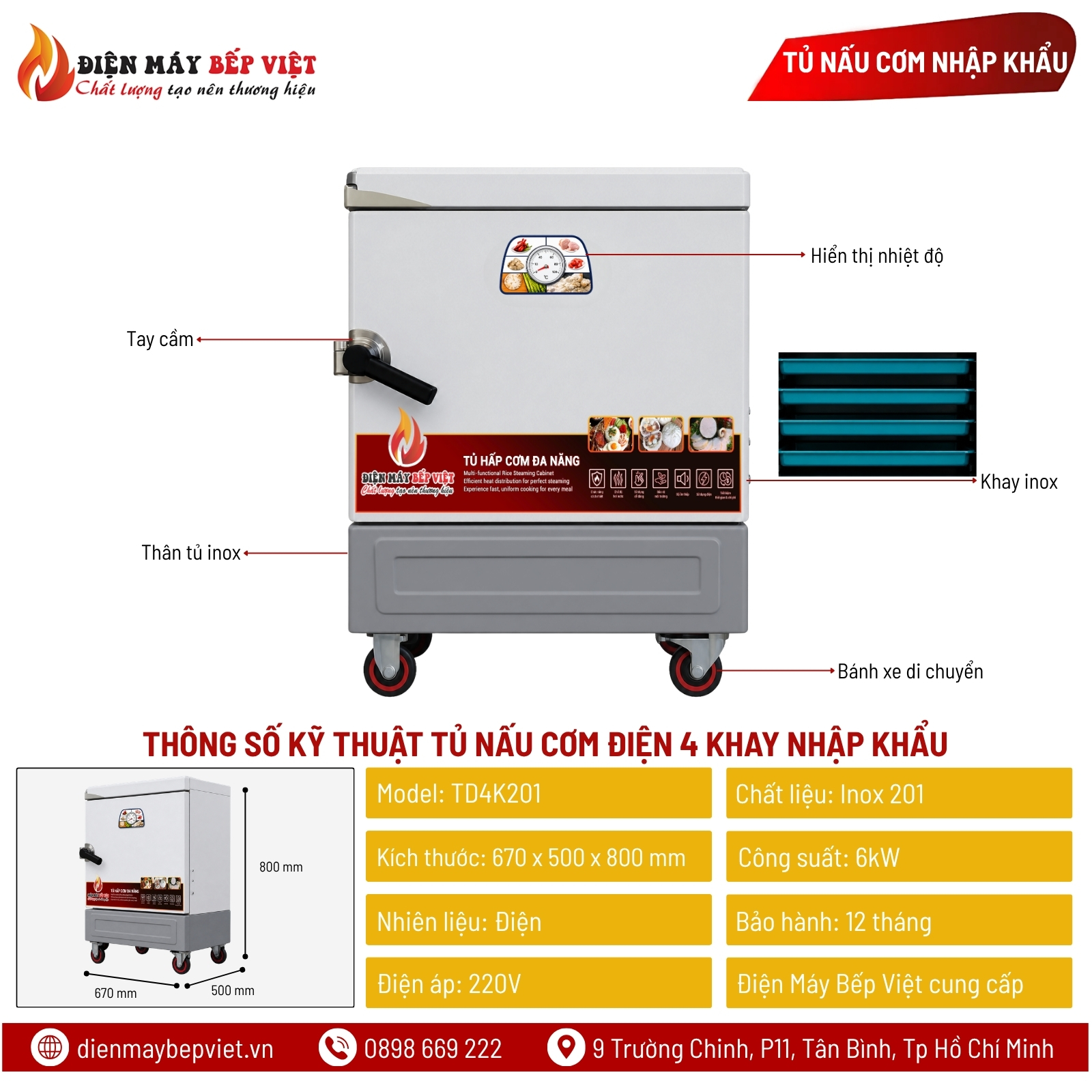 Tủ Nấu Cơm Điện 4 Khay Nhập Khẩu
