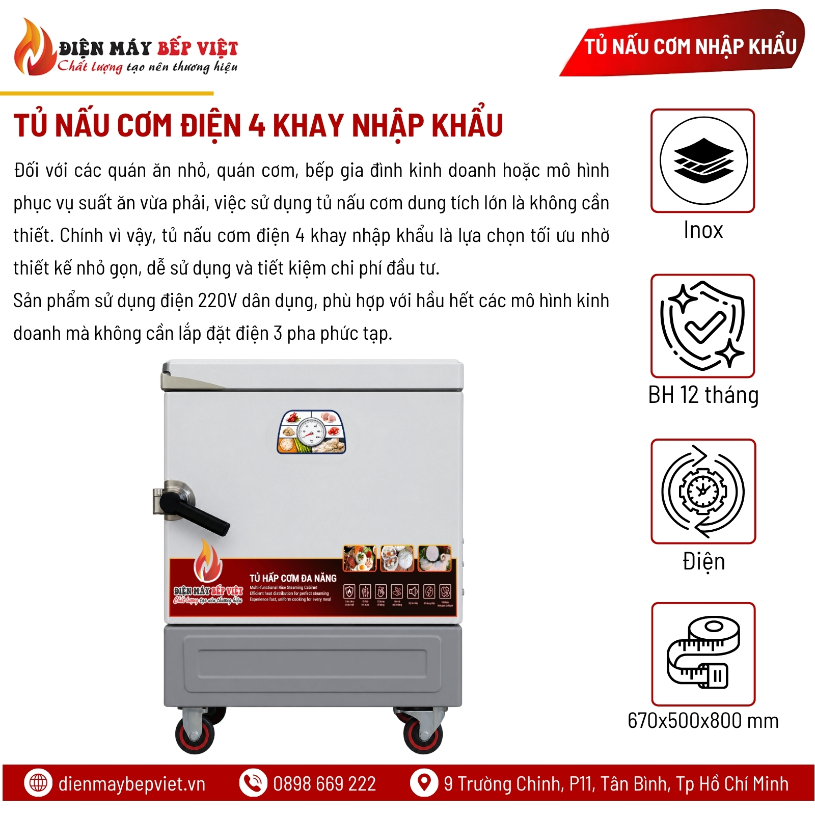 Tủ Nấu Cơm Điện 4 Khay Nhập Khẩu
