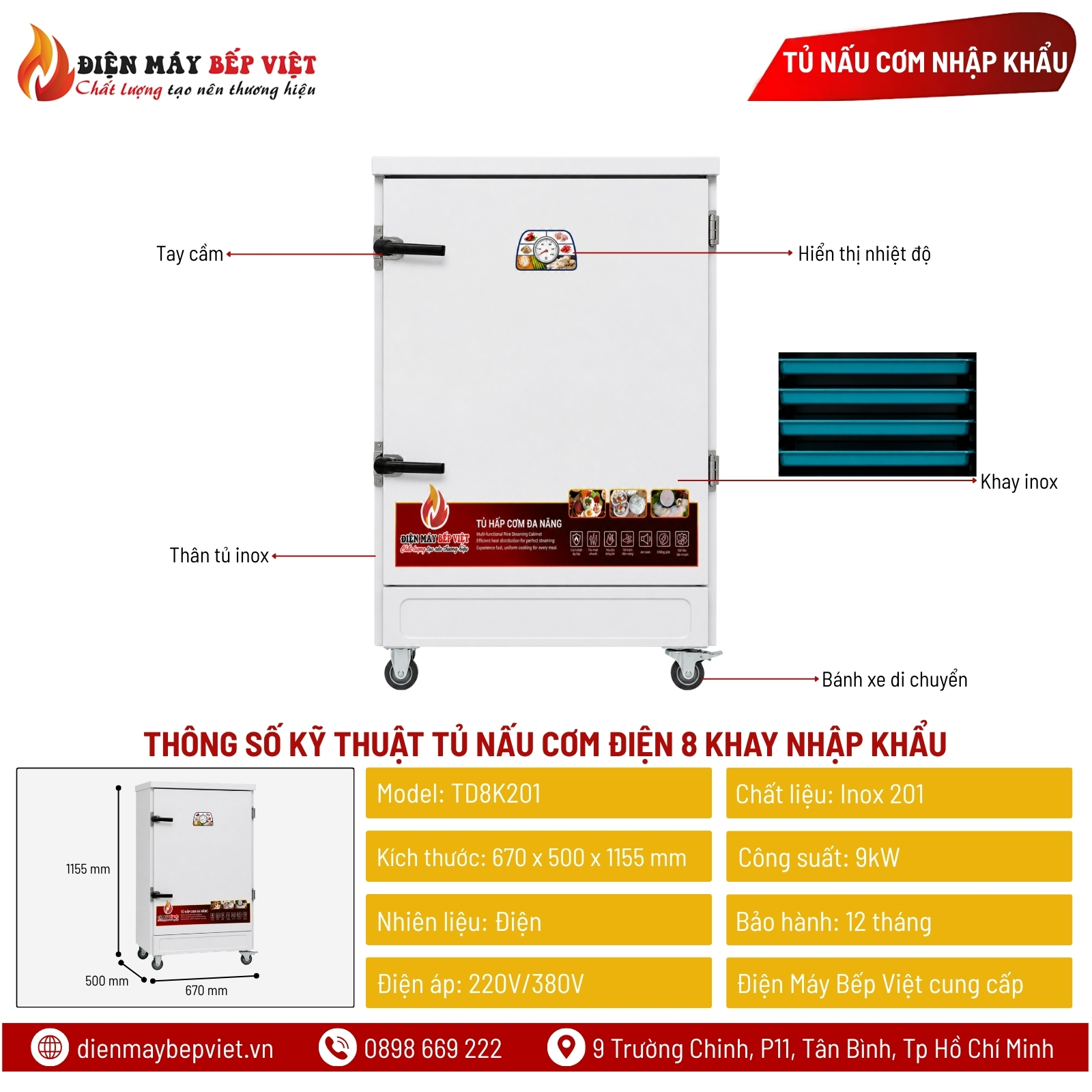 Tủ Nấu Cơm Điện 8 Khay Nhập Khẩu