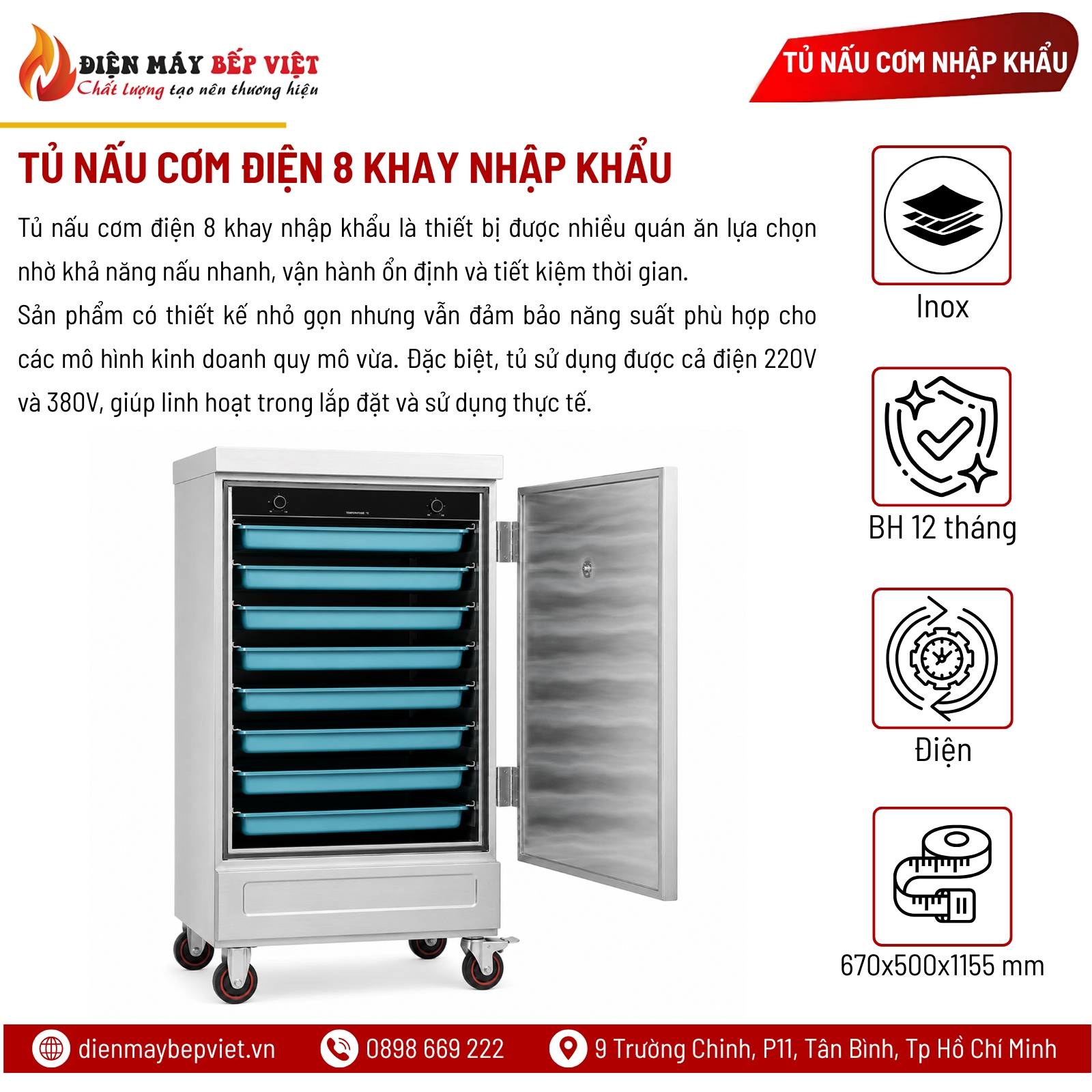 Tủ Nấu Cơm Điện 8 Khay Nhập Khẩu