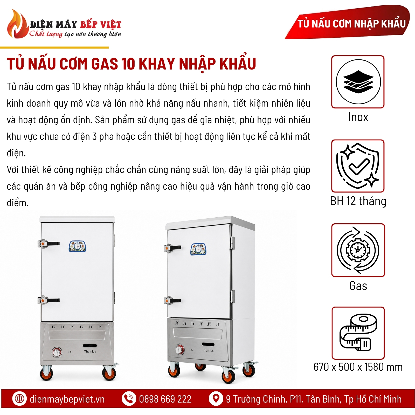 Tủ Nấu Cơm Gas 10 Khay Nhập Khẩu