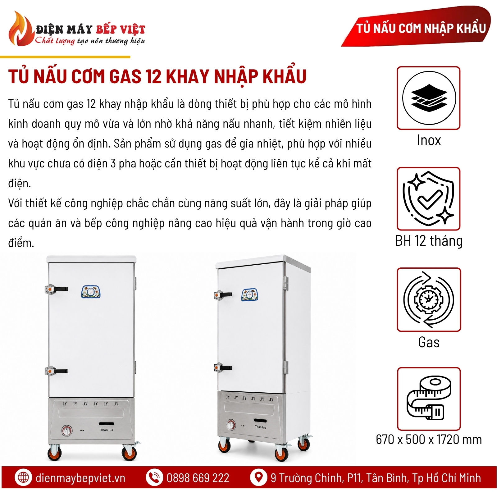 Tủ Nấu Cơm Gas 12 Khay Nhập Khẩu