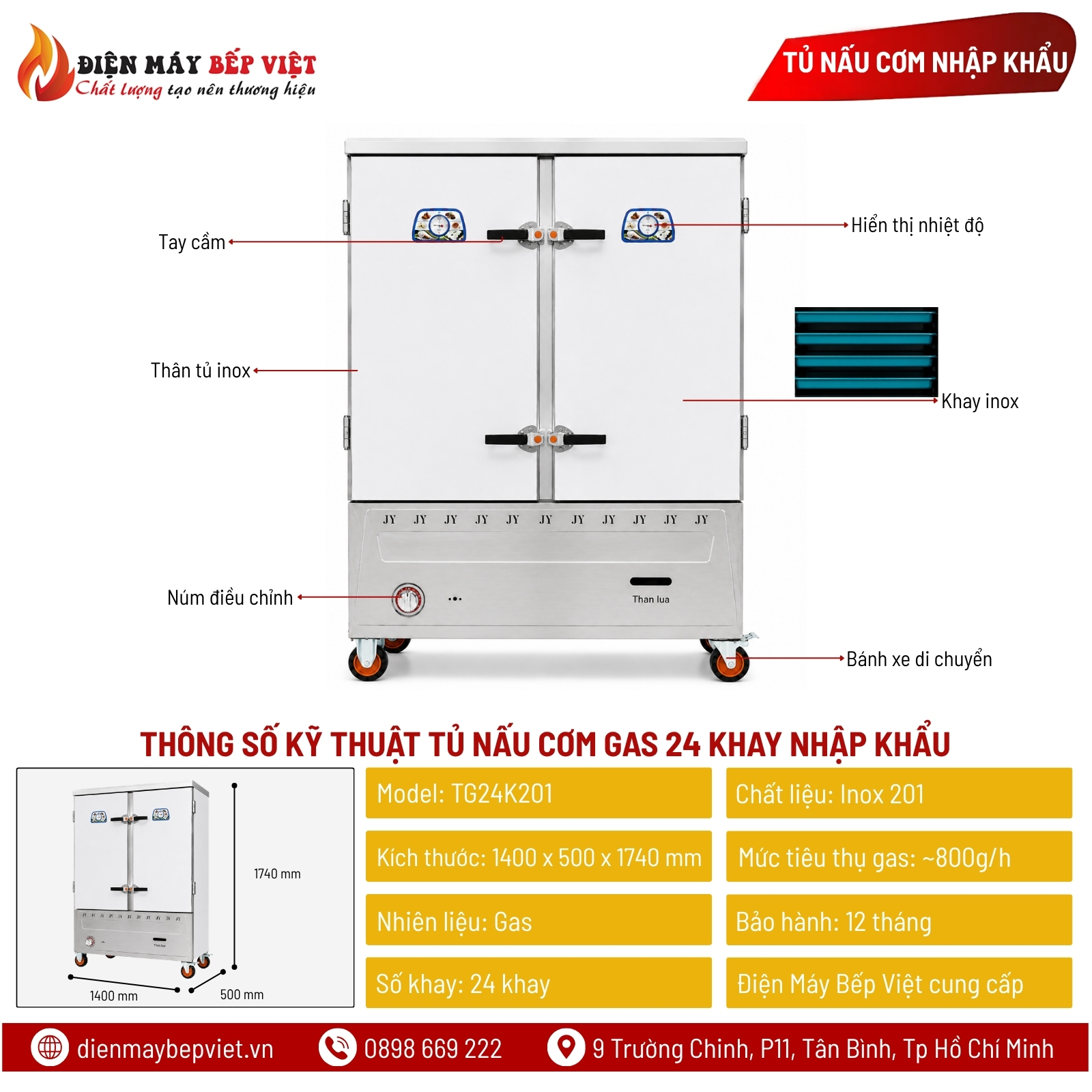 Tủ Nấu Cơm Gas 24 Khay Nhập Khẩu