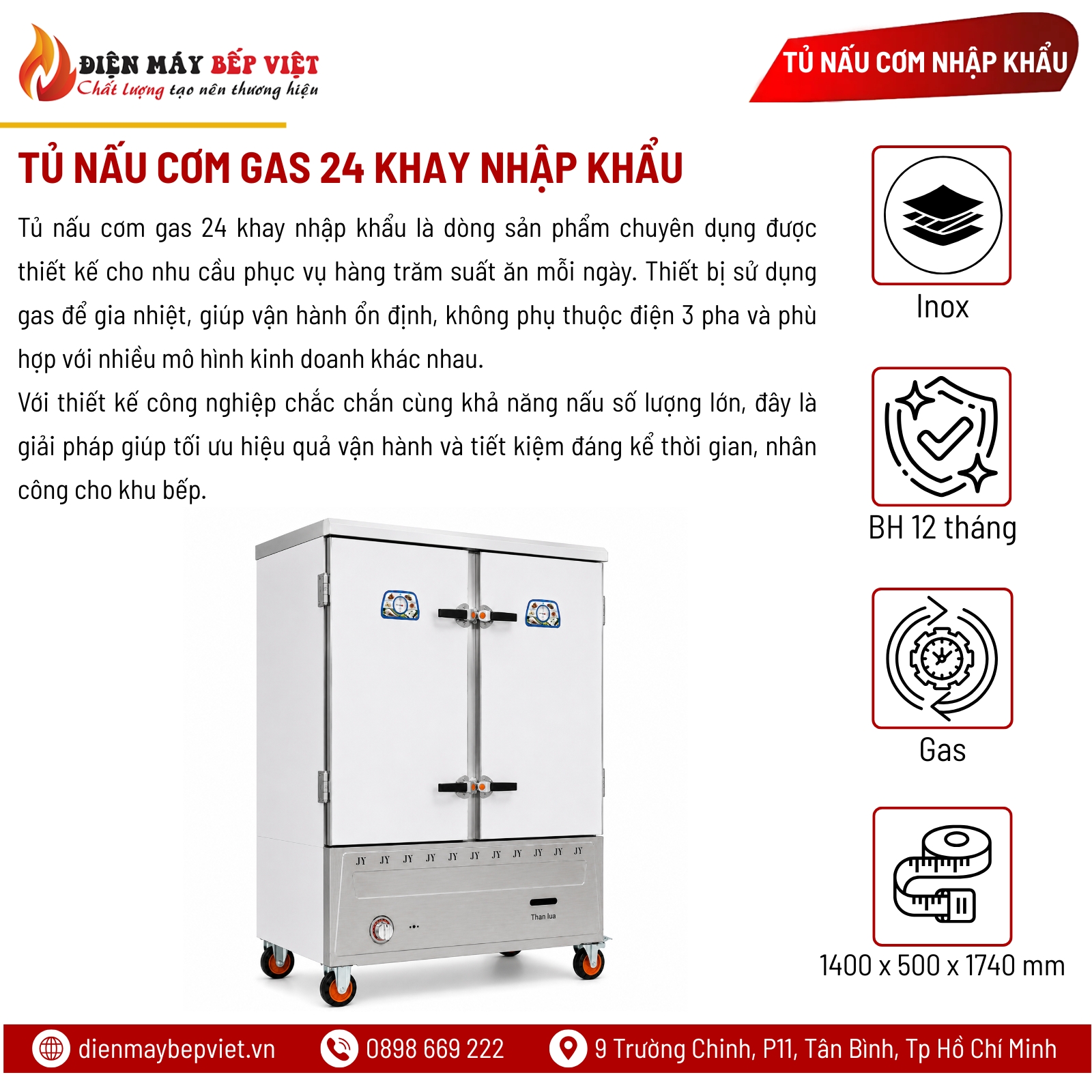 Tủ Nấu Cơm Gas 24 Khay Nhập Khẩu