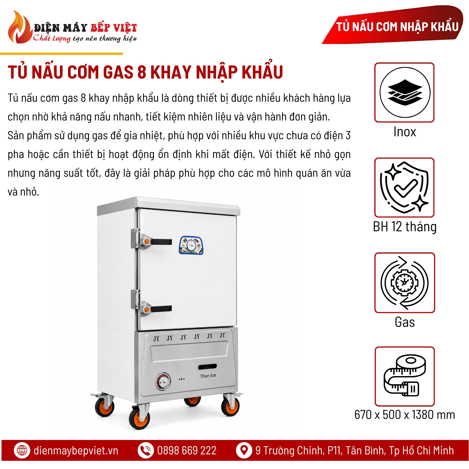 Tủ Nấu Cơm Gas 8 Khay Nhập Khẩu