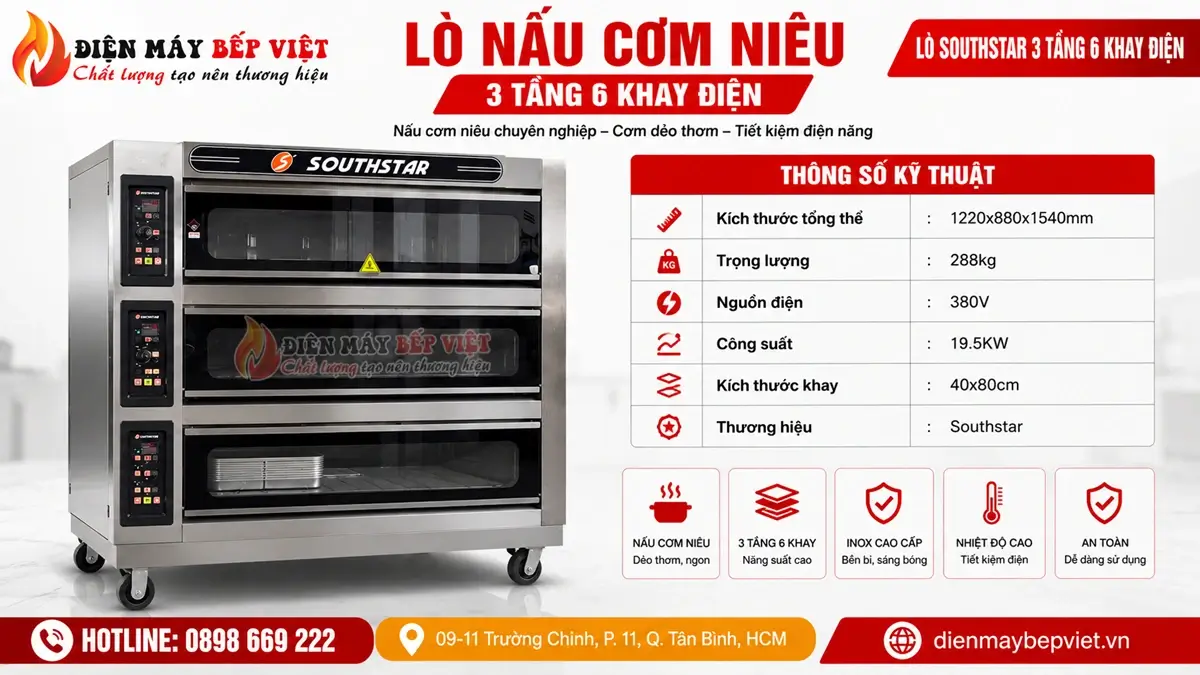 Lò nấu cơm niêu 3 tầng 6 khay điện
