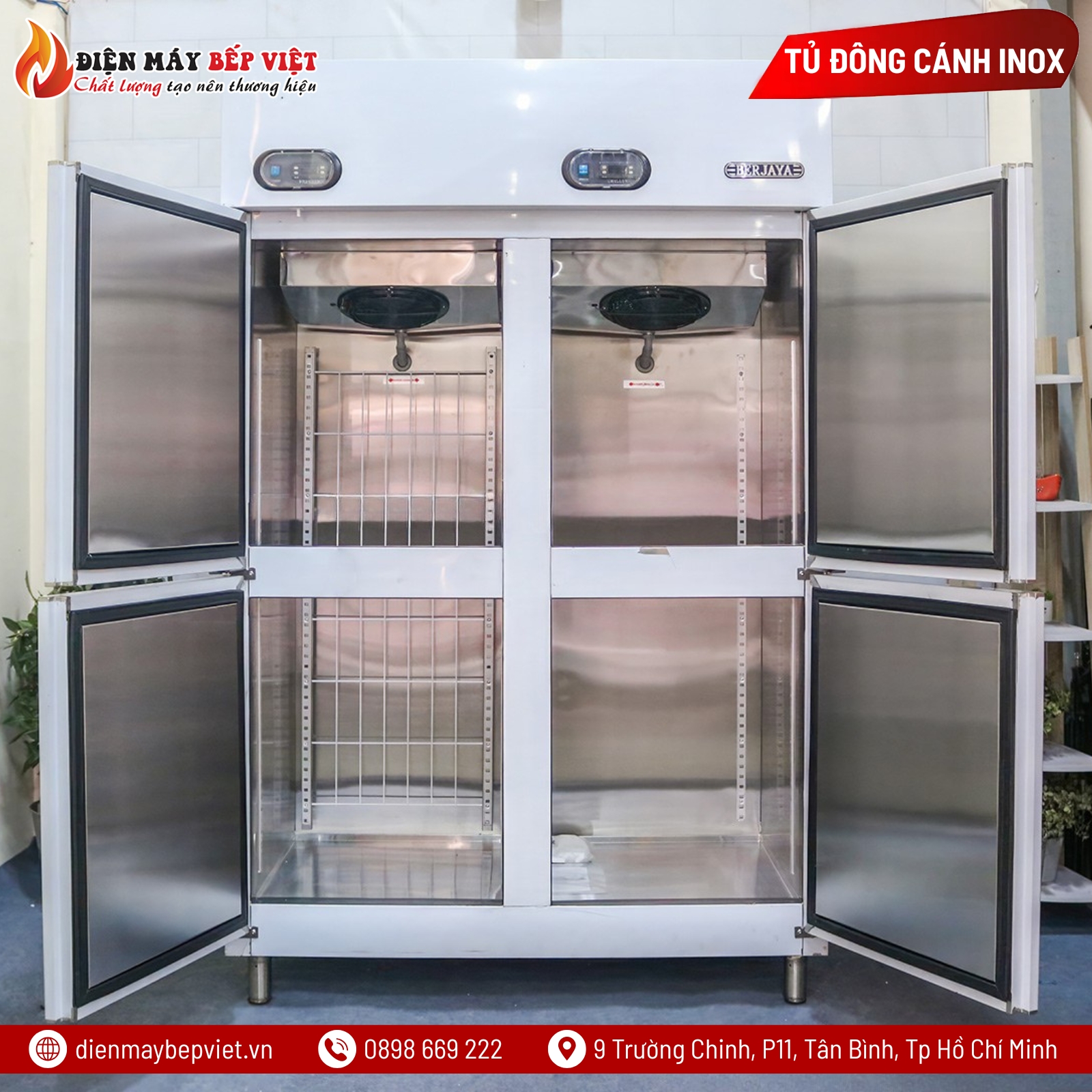 Tủ Nửa Đông Nửa Mát 4 Cánh Inox Berjaya BSDU2F2C/Z