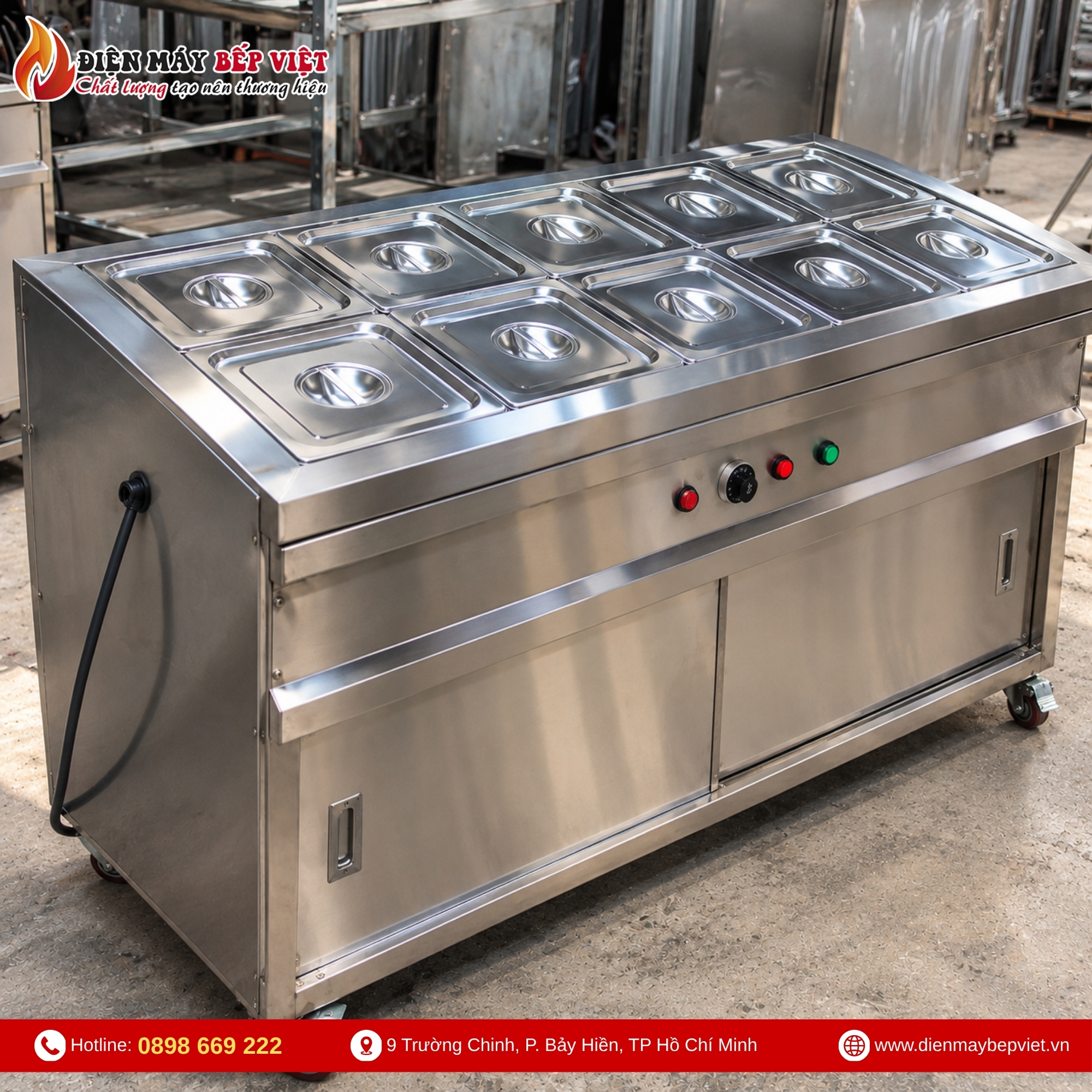 Tủ Quầy Giữ Nóng Thức Ăn 2 Hàng 10 Khay 1/2 (Không Cánh Tủ)