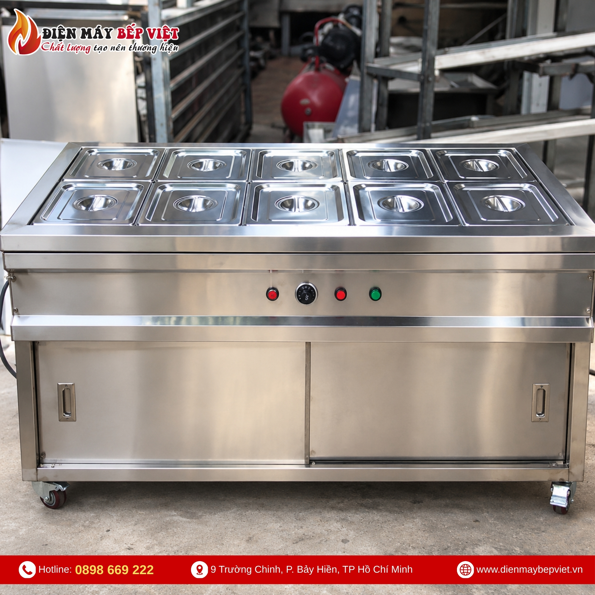 Tủ Quầy Giữ Nóng Thức Ăn 2 Hàng 10 Khay 1/2 (Không Cánh Tủ)