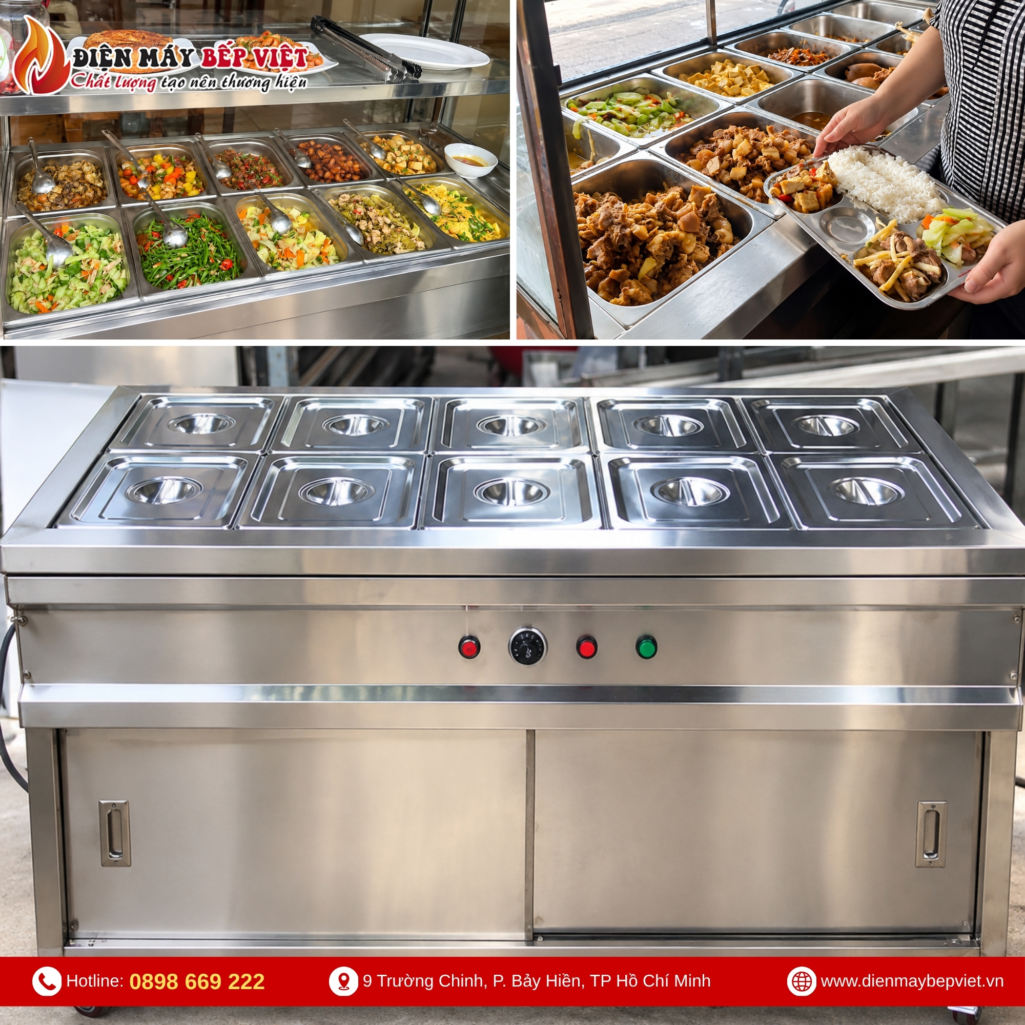 Tủ Quầy Giữ Nóng Thức Ăn 2 Hàng 10 Khay 1/2 (Không Cánh Tủ)