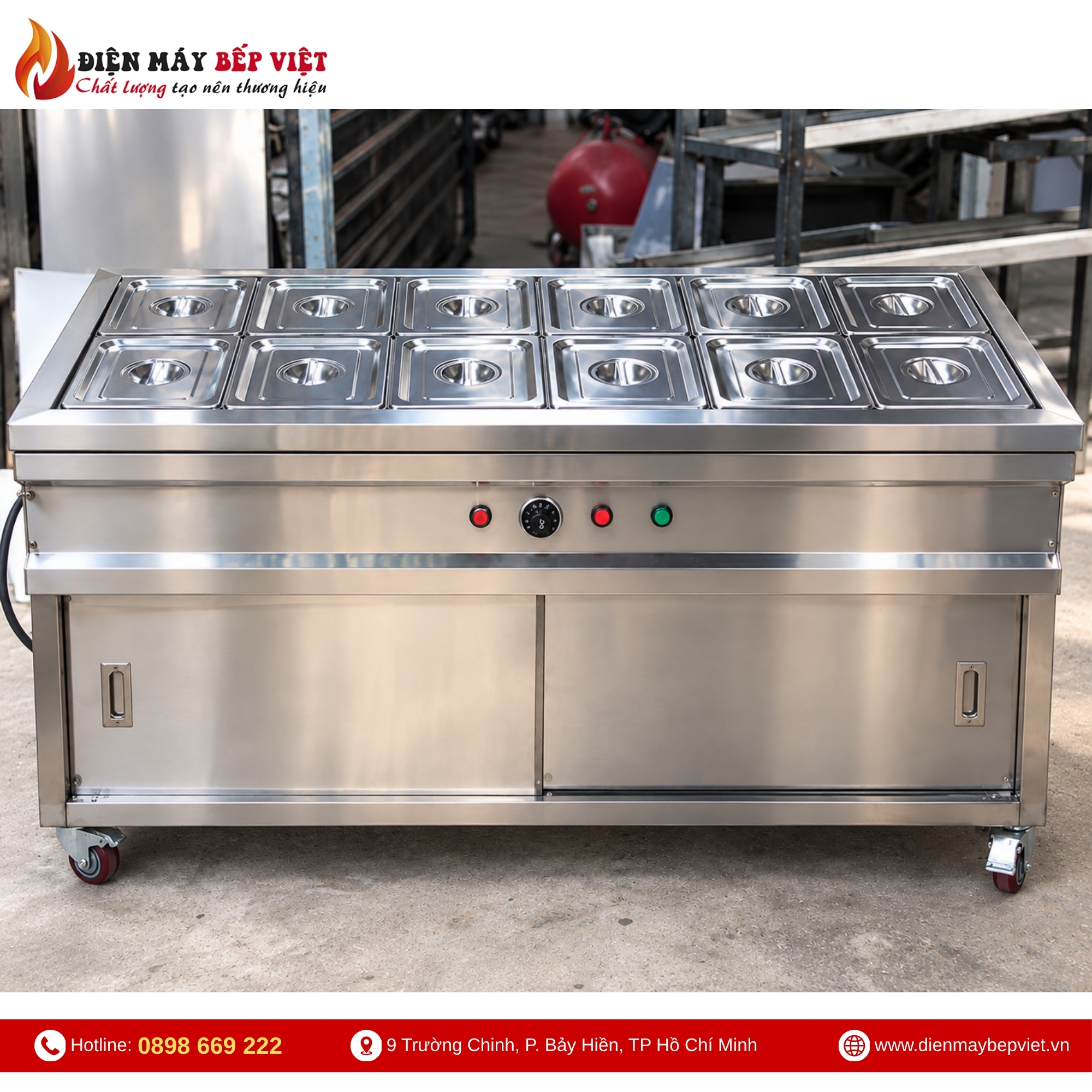 Tủ Quầy Giữ Nóng Thức Ăn 2 Hàng 12 Khay 1/2 (Không Cánh Tủ)