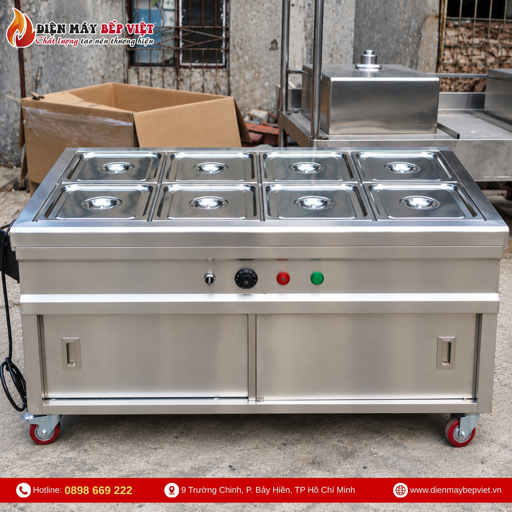 Tủ Quầy Giữ Nóng Thức Ăn 2 Hàng 8 Khay 1/2 (Không Cánh)