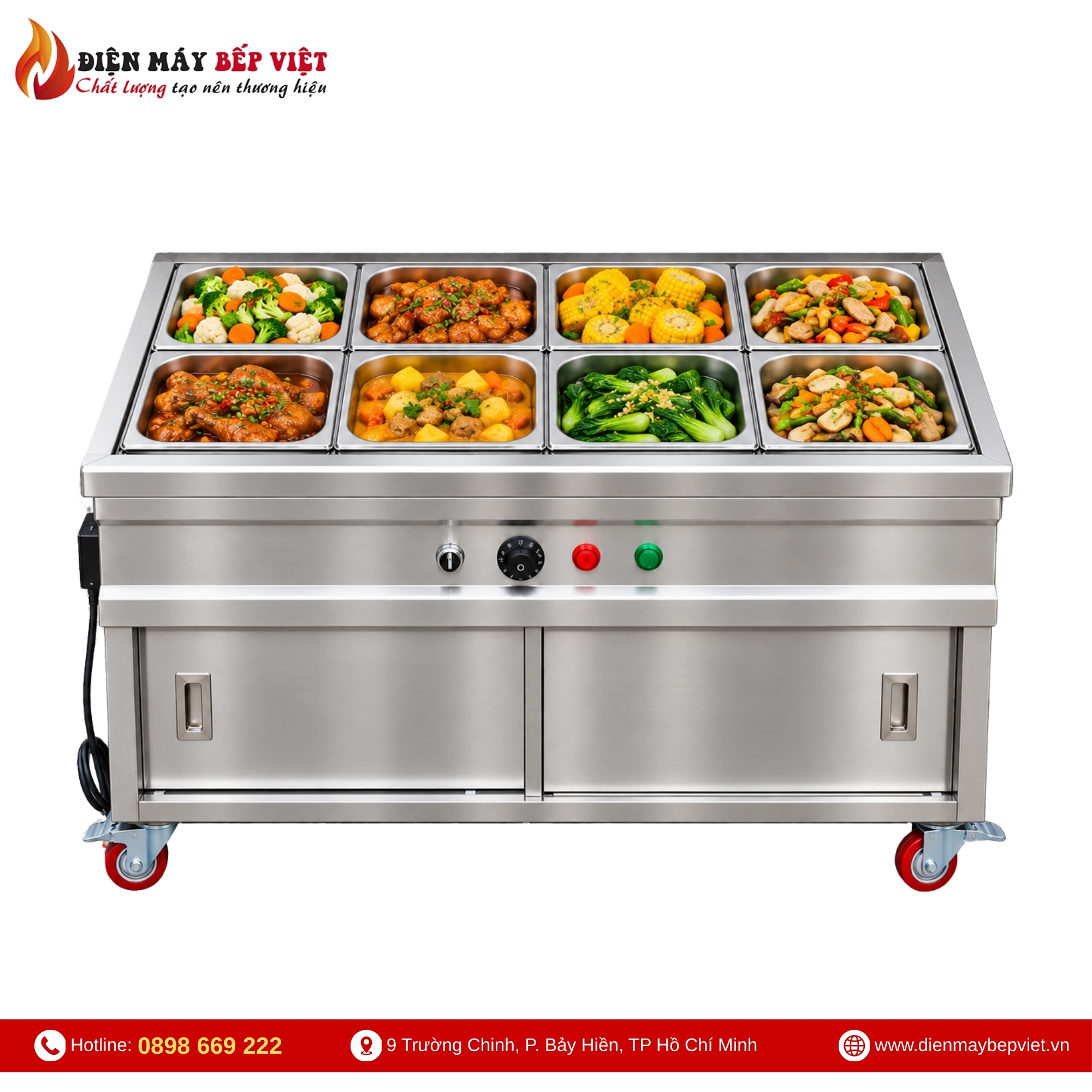 Tủ Quầy Giữ Nóng Thức Ăn 2 Hàng 8 Khay 1/2 (Không Cánh)