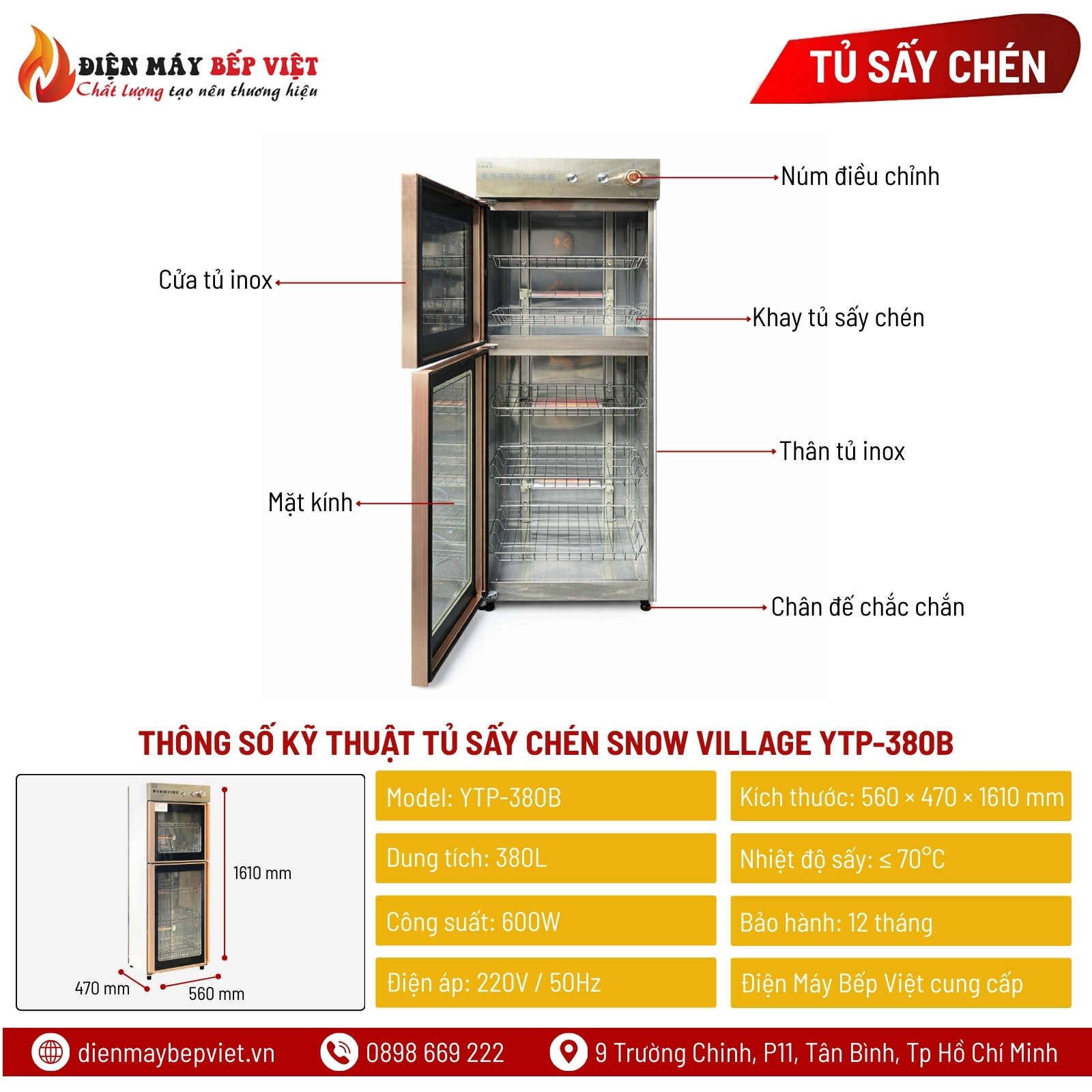 Tủ Sấy Chén Snow Village YTP-380B