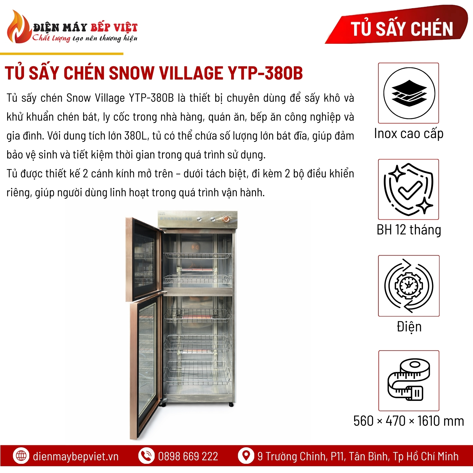 Tủ Sấy Chén Snow Village YTP-380B