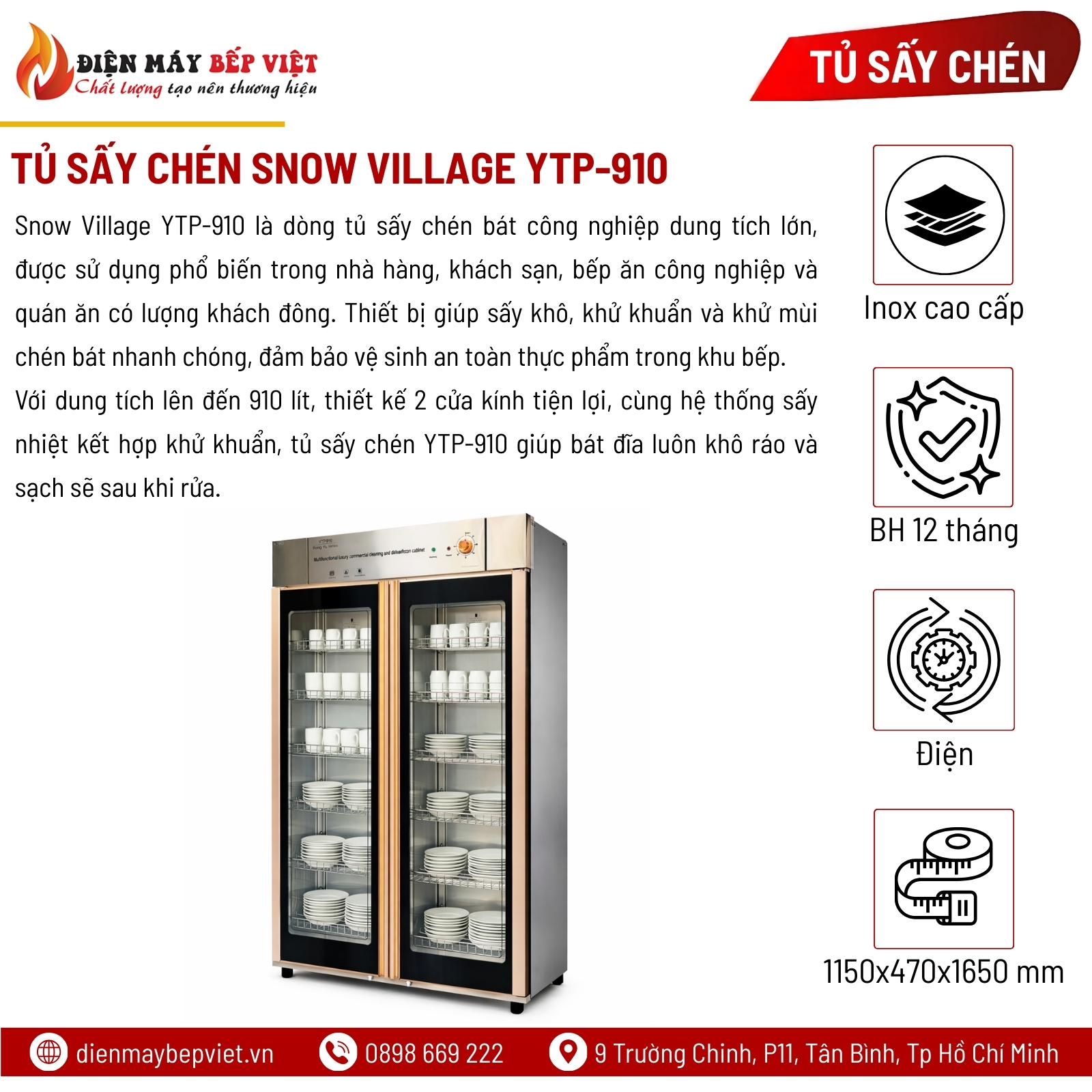 Tủ Sấy Chén Snow Village YTP-910