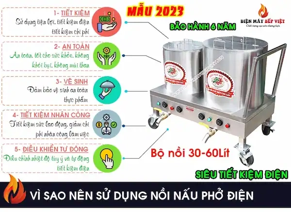 Sử dụng bộ nồi nấu phở 30 lít - 60 lít giúp đun sôi nhanh, tiết kiệm điện, an toàn sức khỏe