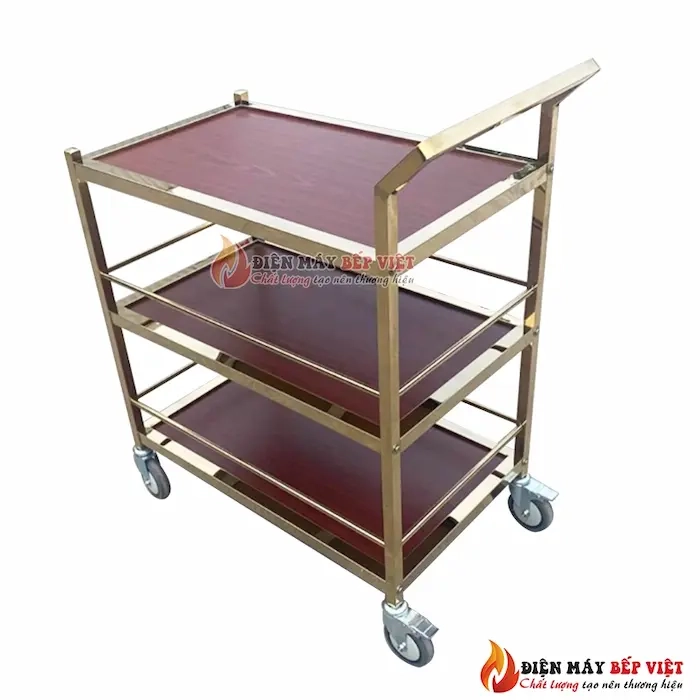 Xe đẩy lẩu - rượu khung vàng A-058