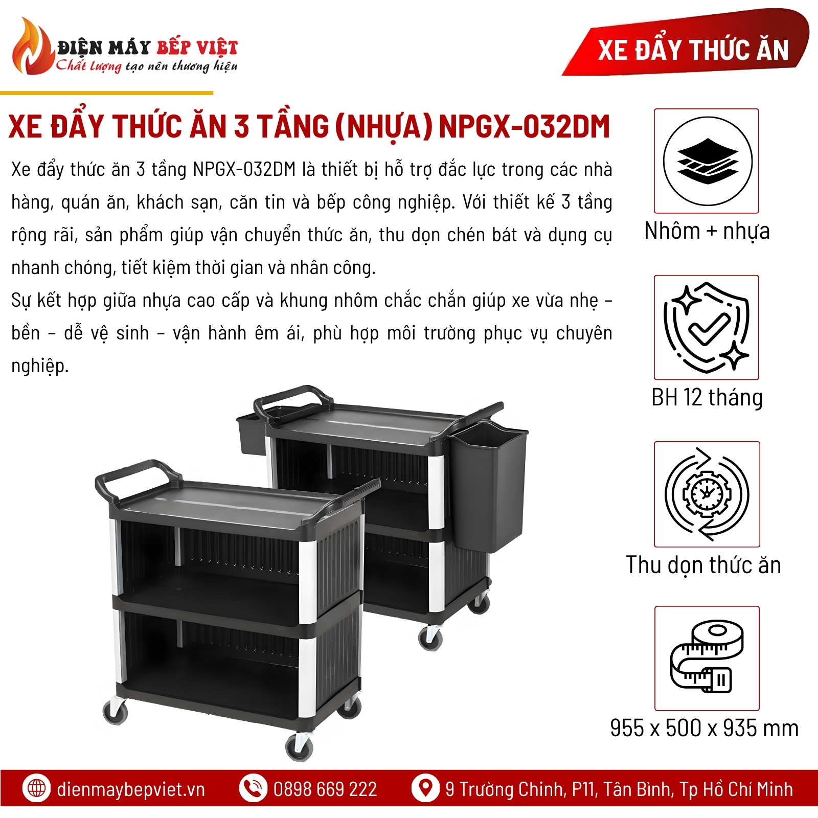 Xe Đẩy Thức Ăn 3 Tầng (Nhựa) NPGX-032DM
