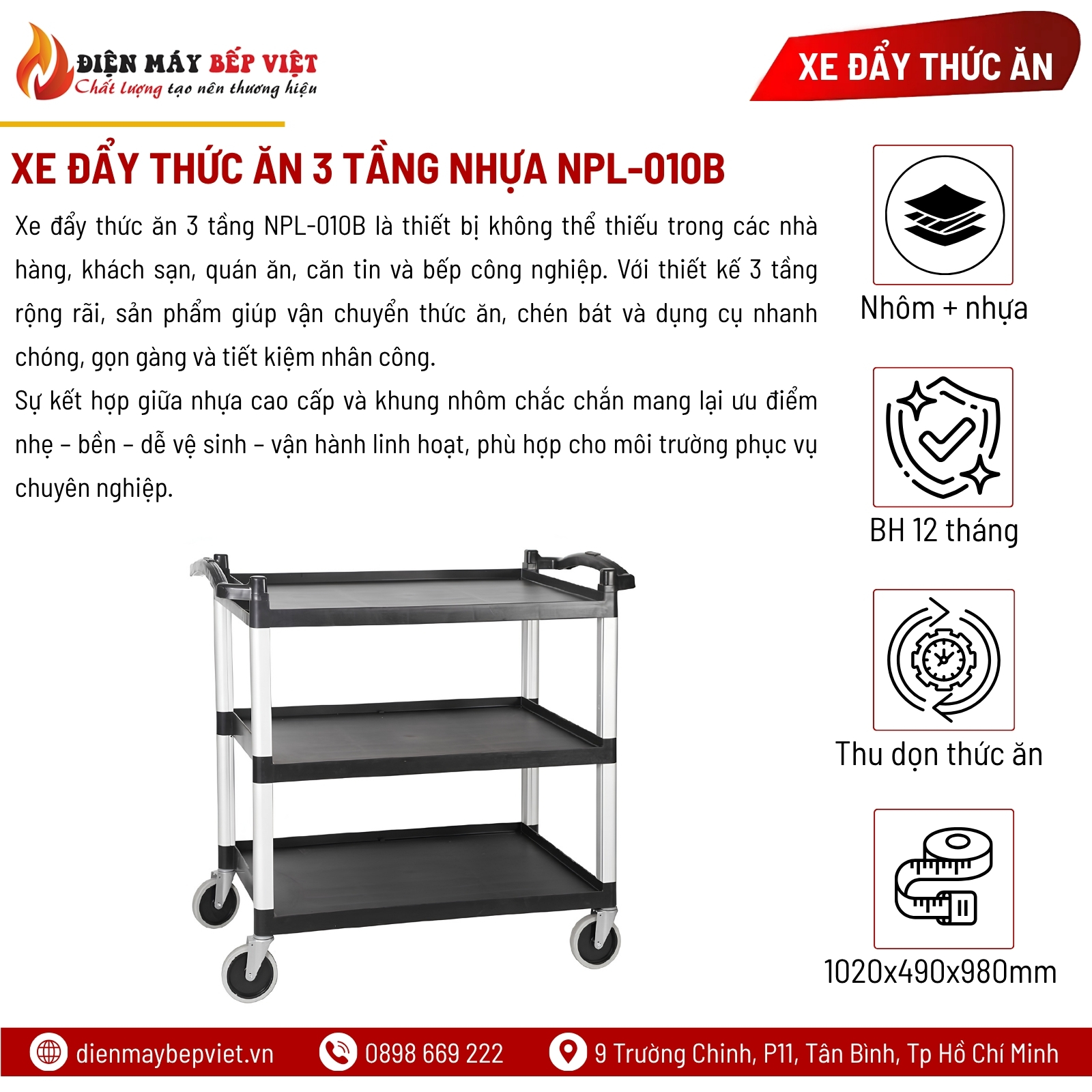 Xe Đẩy Thức Ăn 3 Tầng (Nhựa) NPL-010B