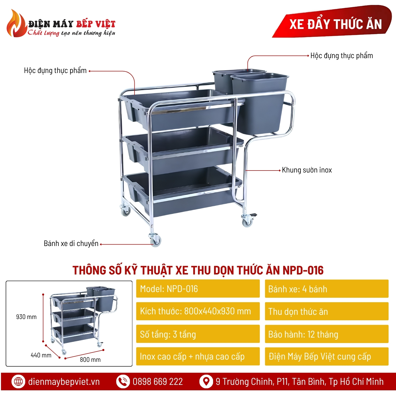 Xe Thu Dọn Thức Ăn NPD-016