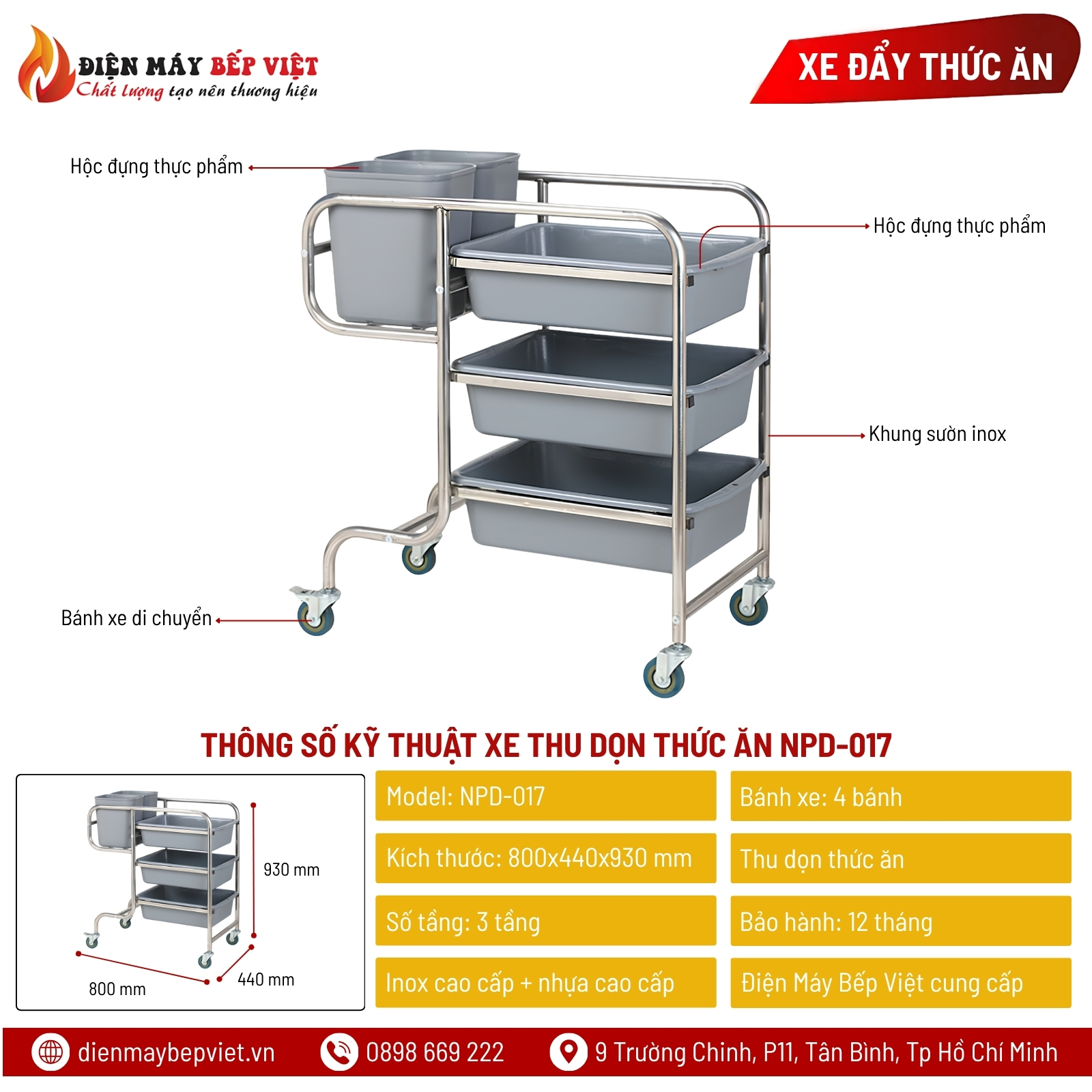 Xe Thu Dọn Thức Ăn NPD-017