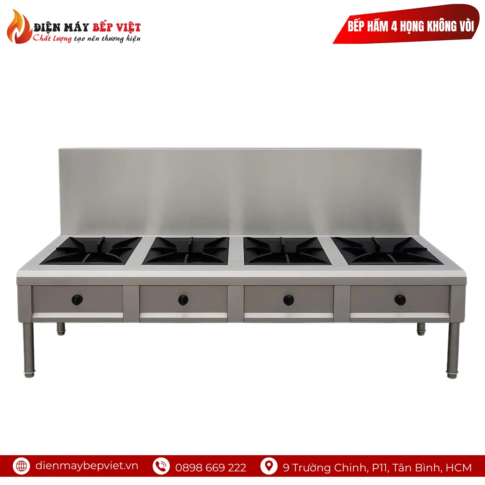 Bếp Hầm Công Nghiệp 4 Họng Không Vòi Nước