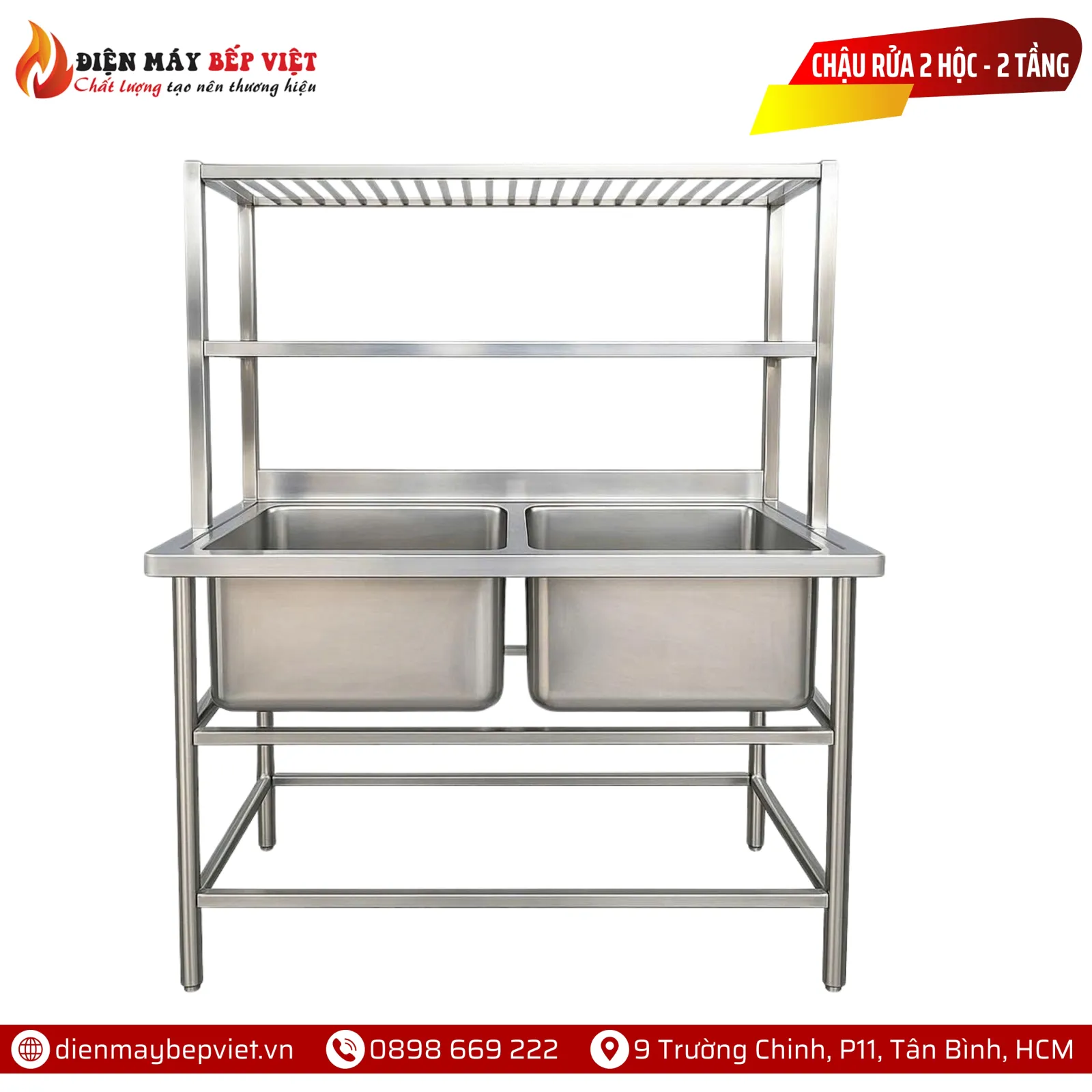 Chậu Rửa Inox 2 Hộc Kệ 2 Tầng