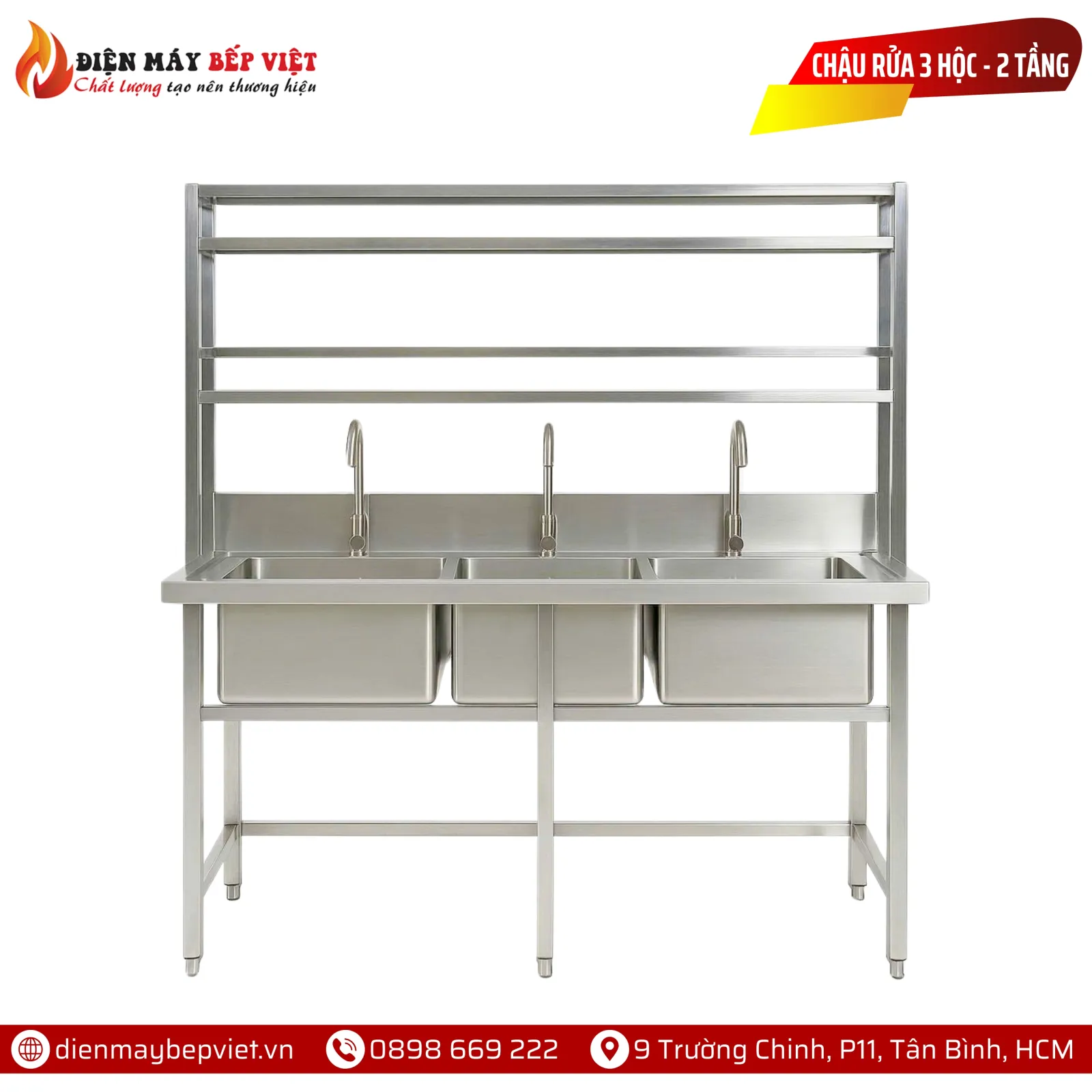 Chậu Rửa Inox 3 Hộc Kệ 2 Tầng