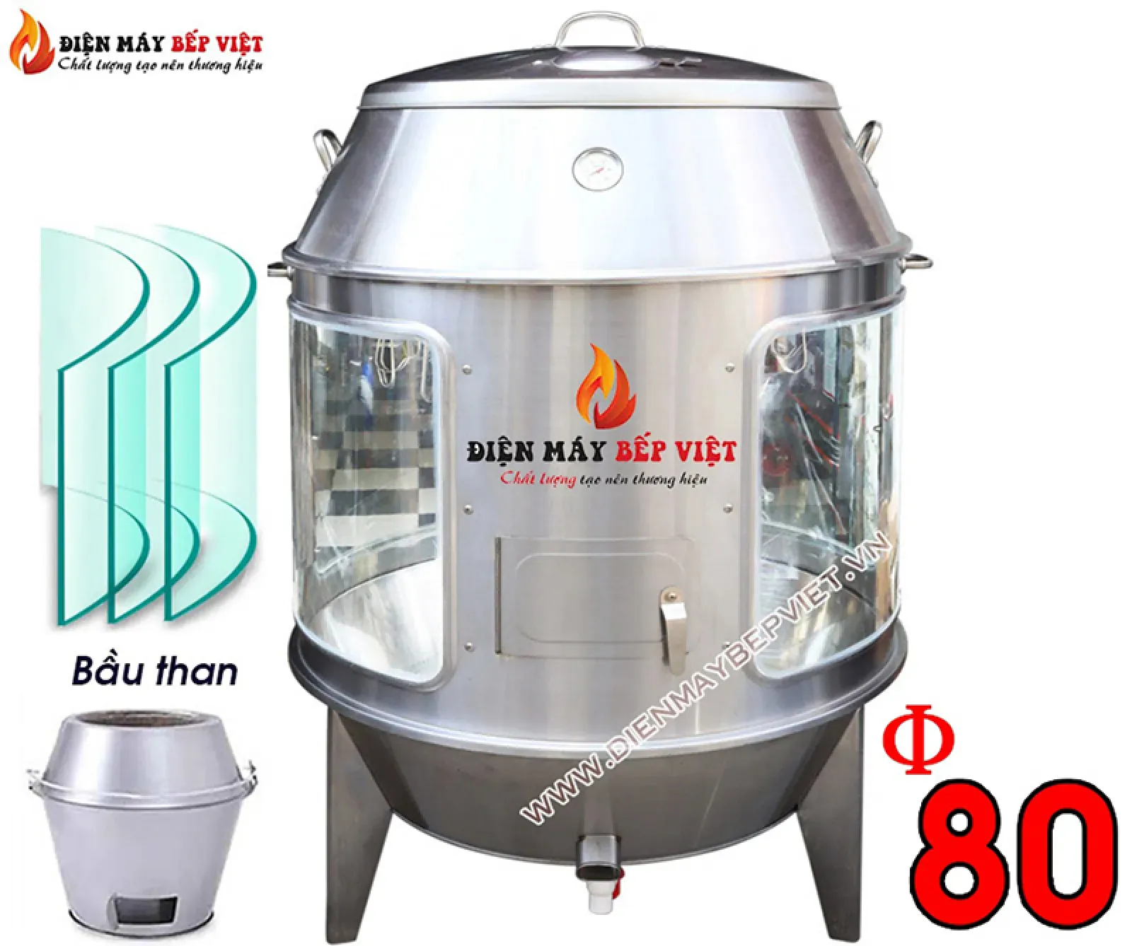 Lò Quay 80 Kính - Than - Mẫu Mới Nhất 2024