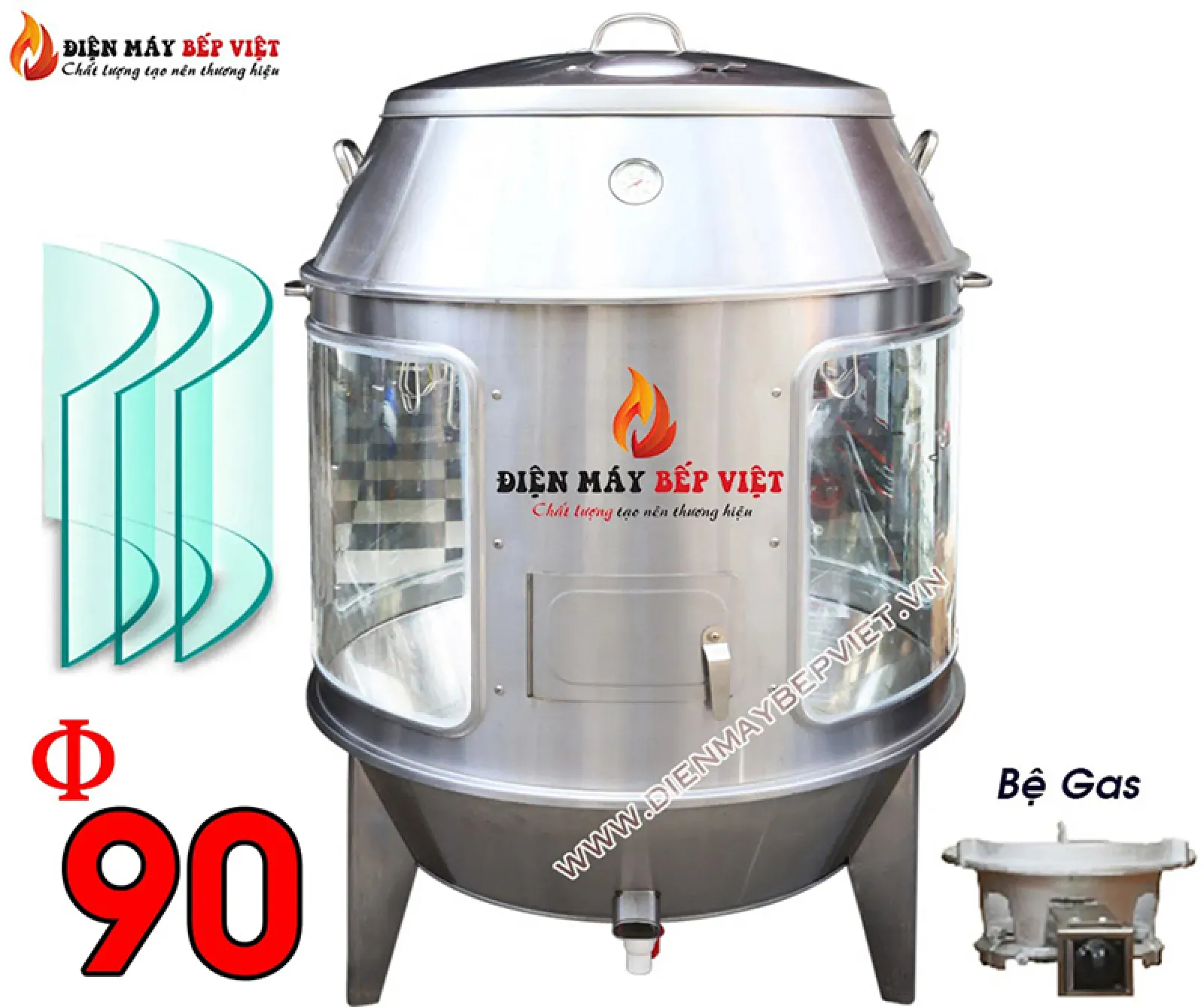 Lò Quay 90 Kính - Gas - Mẫu 2024