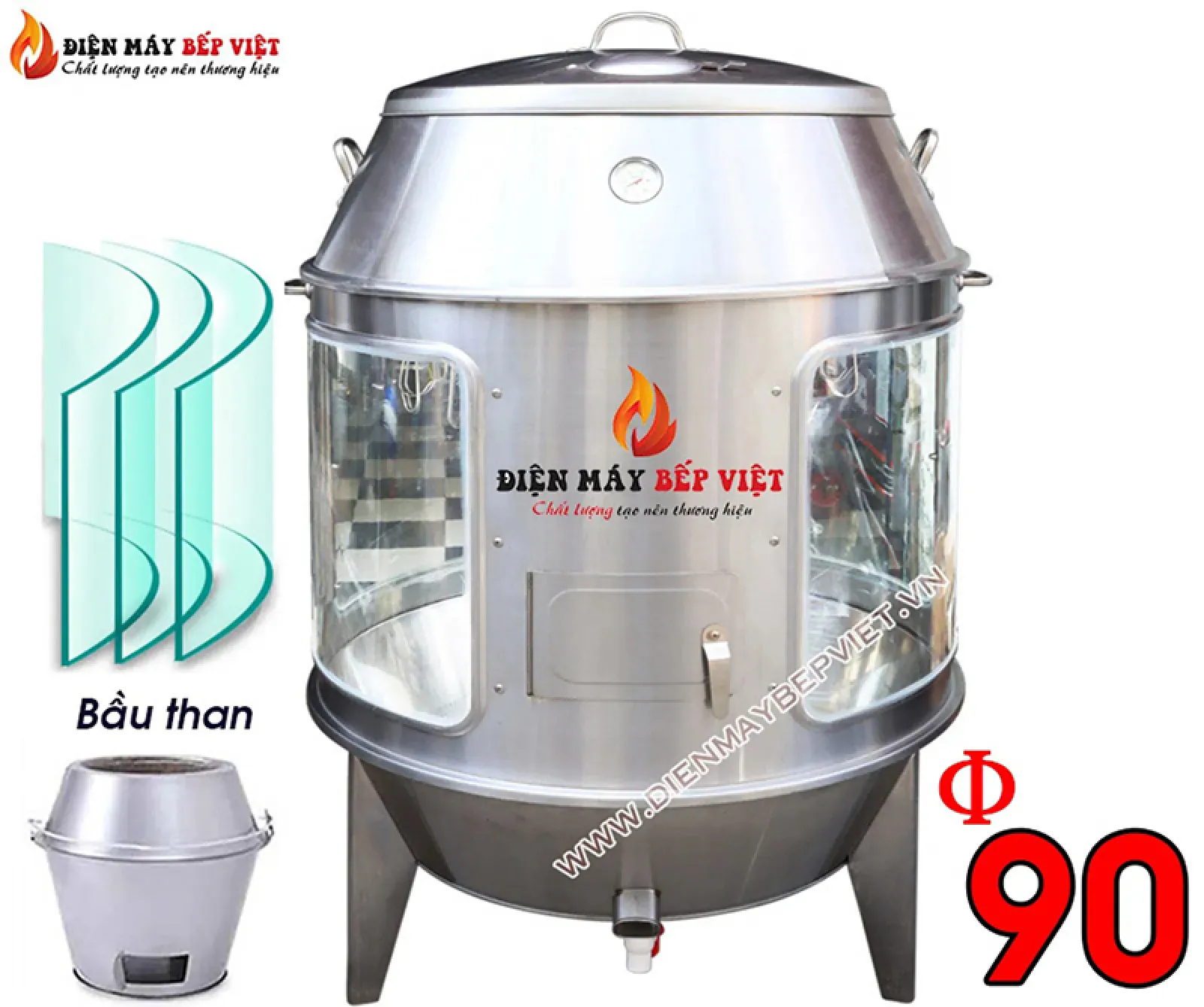 Lò Quay 90 Kính - Than - Mẫu 2024