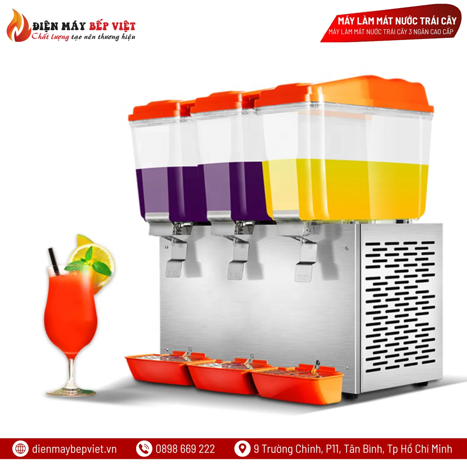 Máy Làm Mát Nước Trái Cây 3 Ngăn Cao Cấp