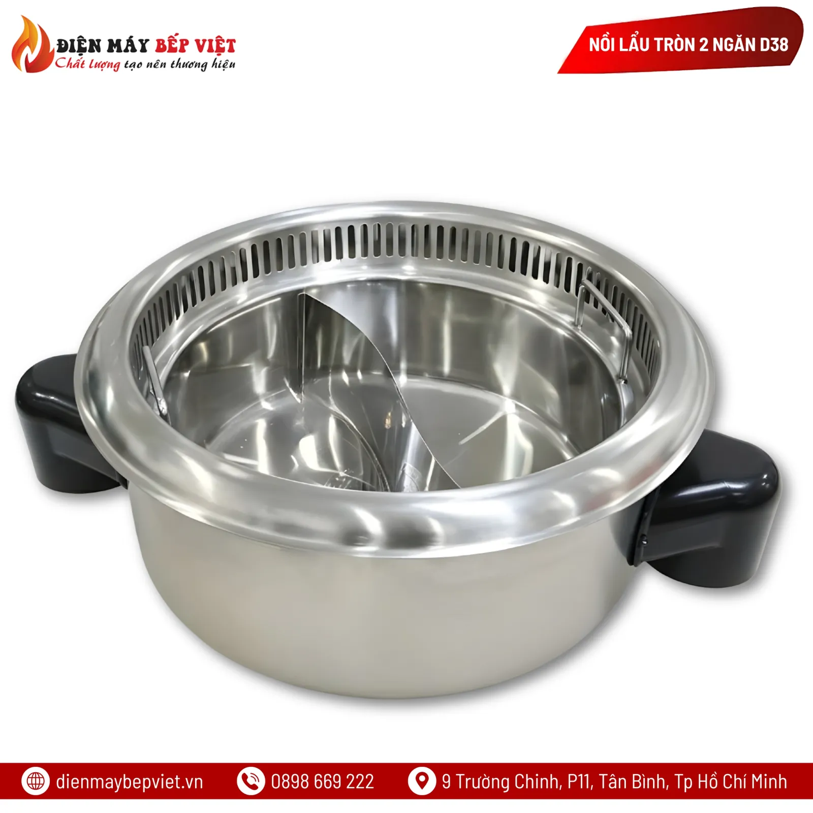 Nồi Lẩu Tròn 2 Ngăn D38 (Màu Inox)