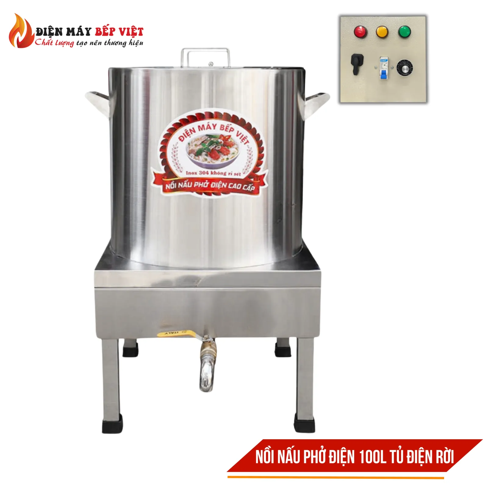 Nồi Nấu Phở Điện 100L Cao Cấp Kèm Tủ Điện Rời